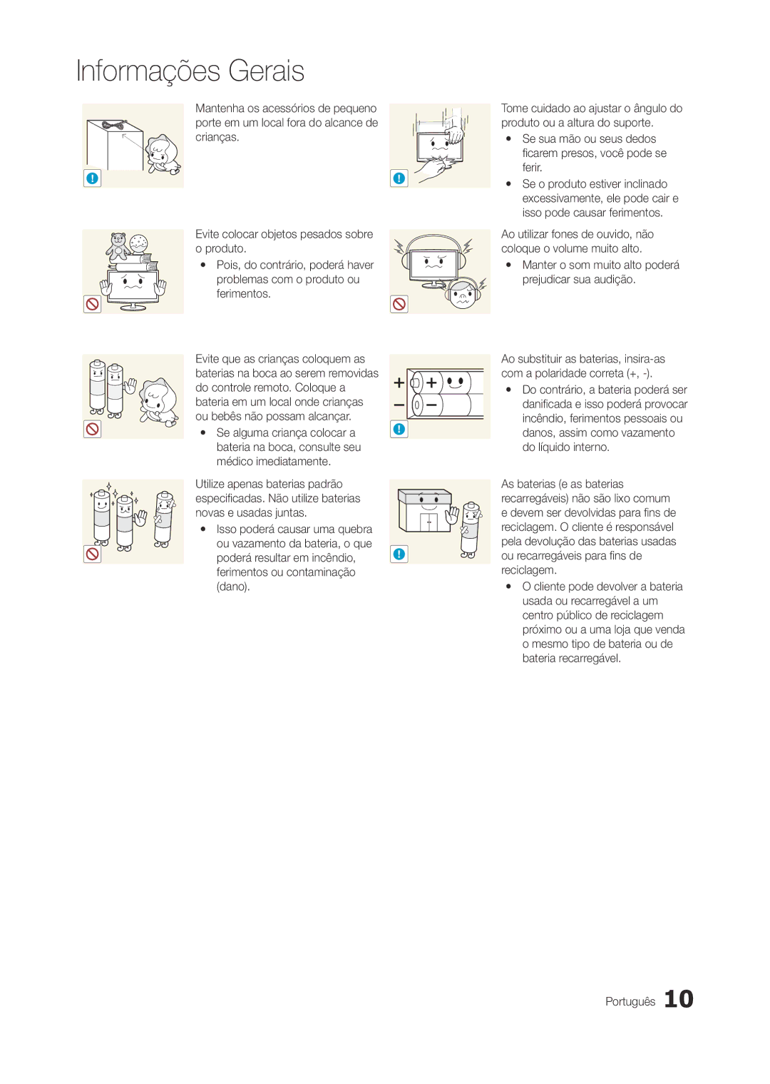 Samsung LT22A300EW/EN manual Especificadas. Não utilize baterias novas e usadas juntas 