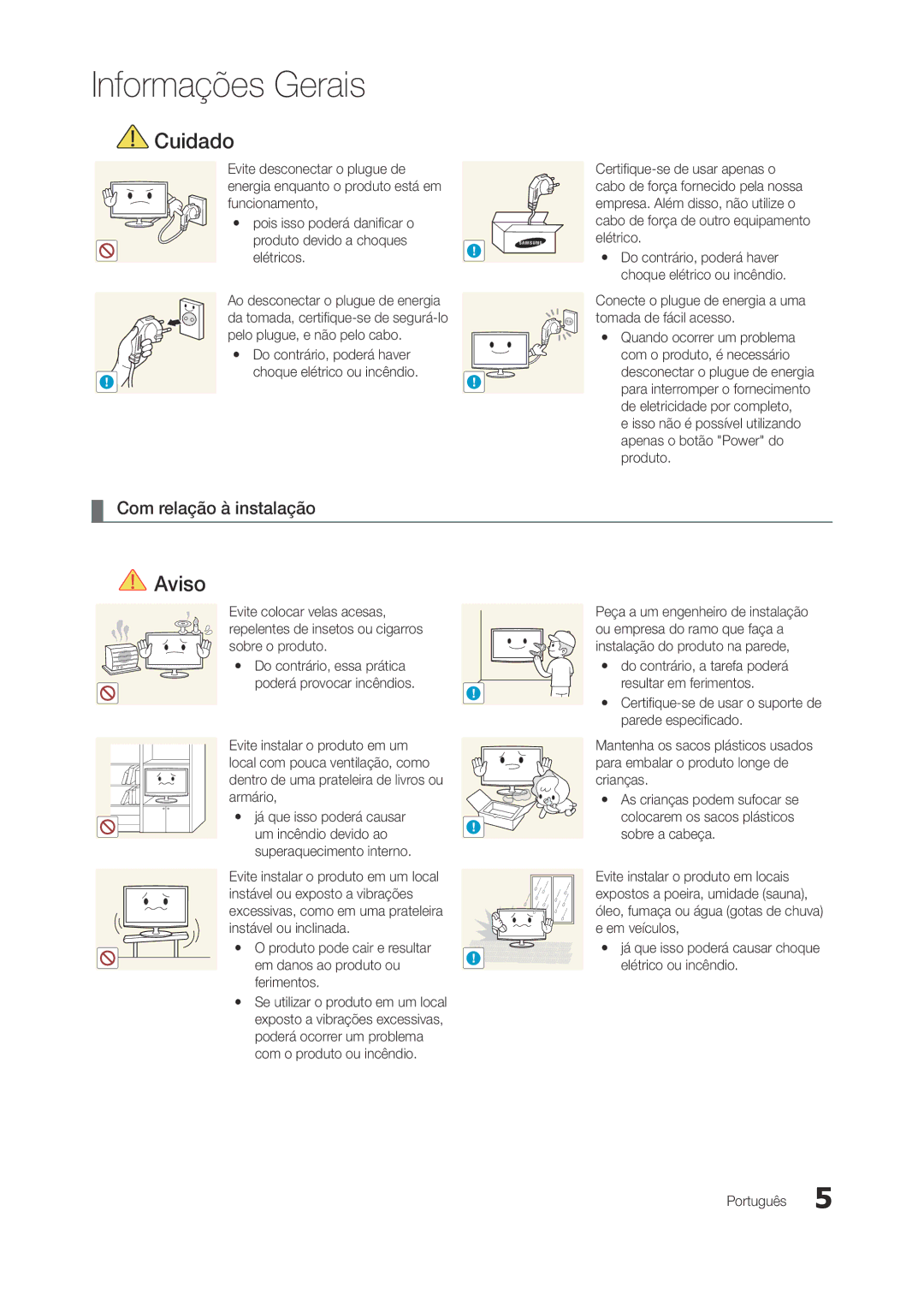 Samsung LT22A300EW/EN manual Com relação à instalação, Elétricos, Conecte o plugue de energia a uma tomada de fácil acesso 