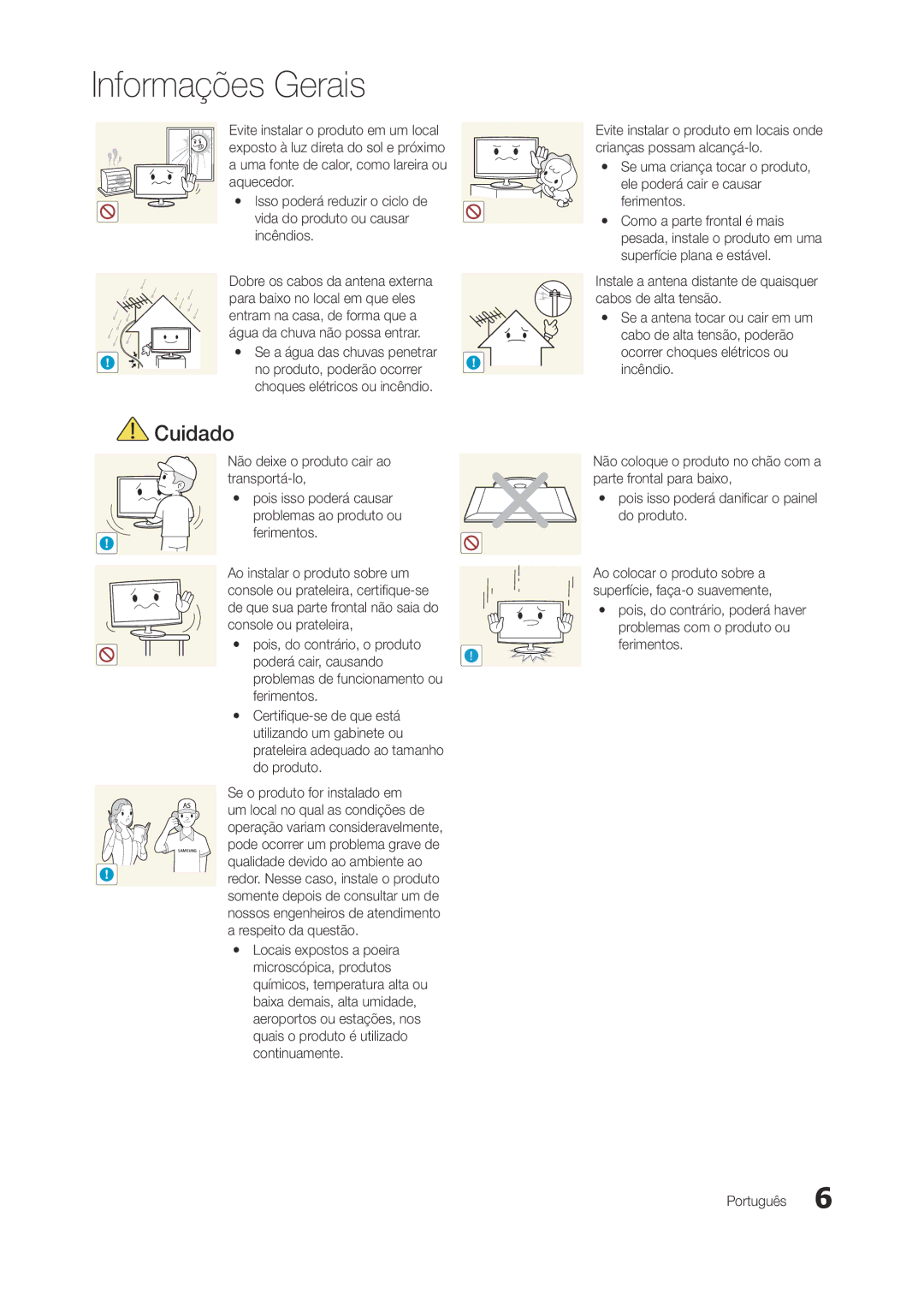 Samsung LT22A300EW/EN manual No produto, poderão ocorrer, Choques elétricos ou incêndio, Qualidade devido ao ambiente ao 