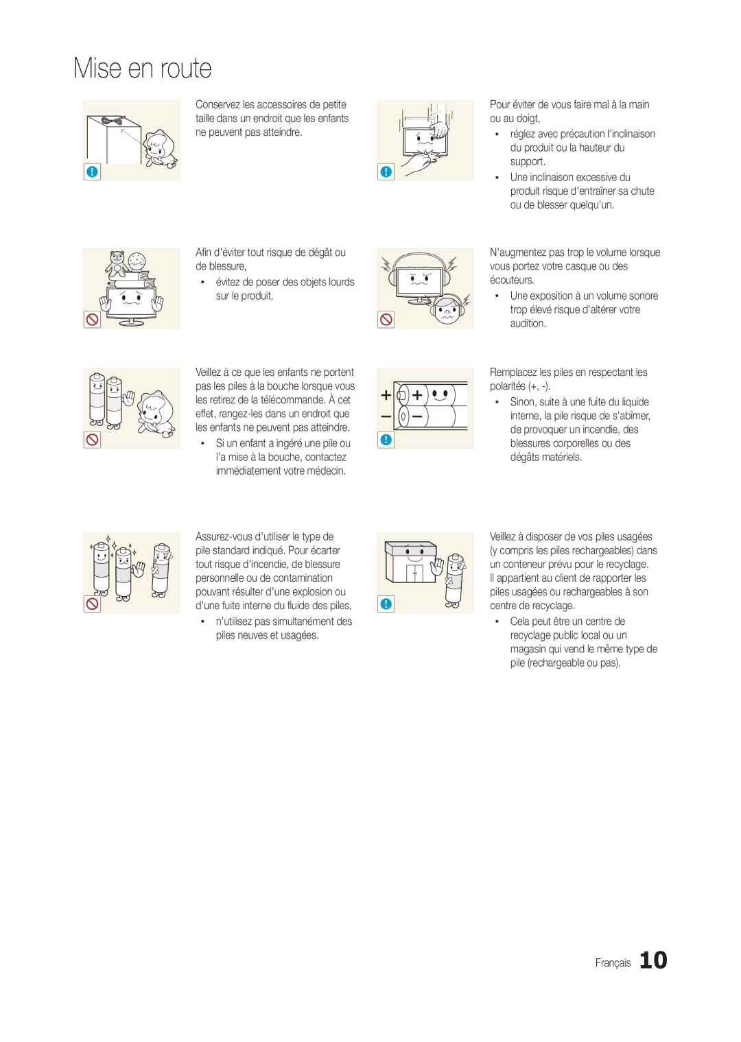 Samsung LS22B350BS/EN, LT22B350EW/EN, LT27B300EWY/EN, LT24B300EW/EN manual Afin déviter tout risque de dégât ou de blessure 