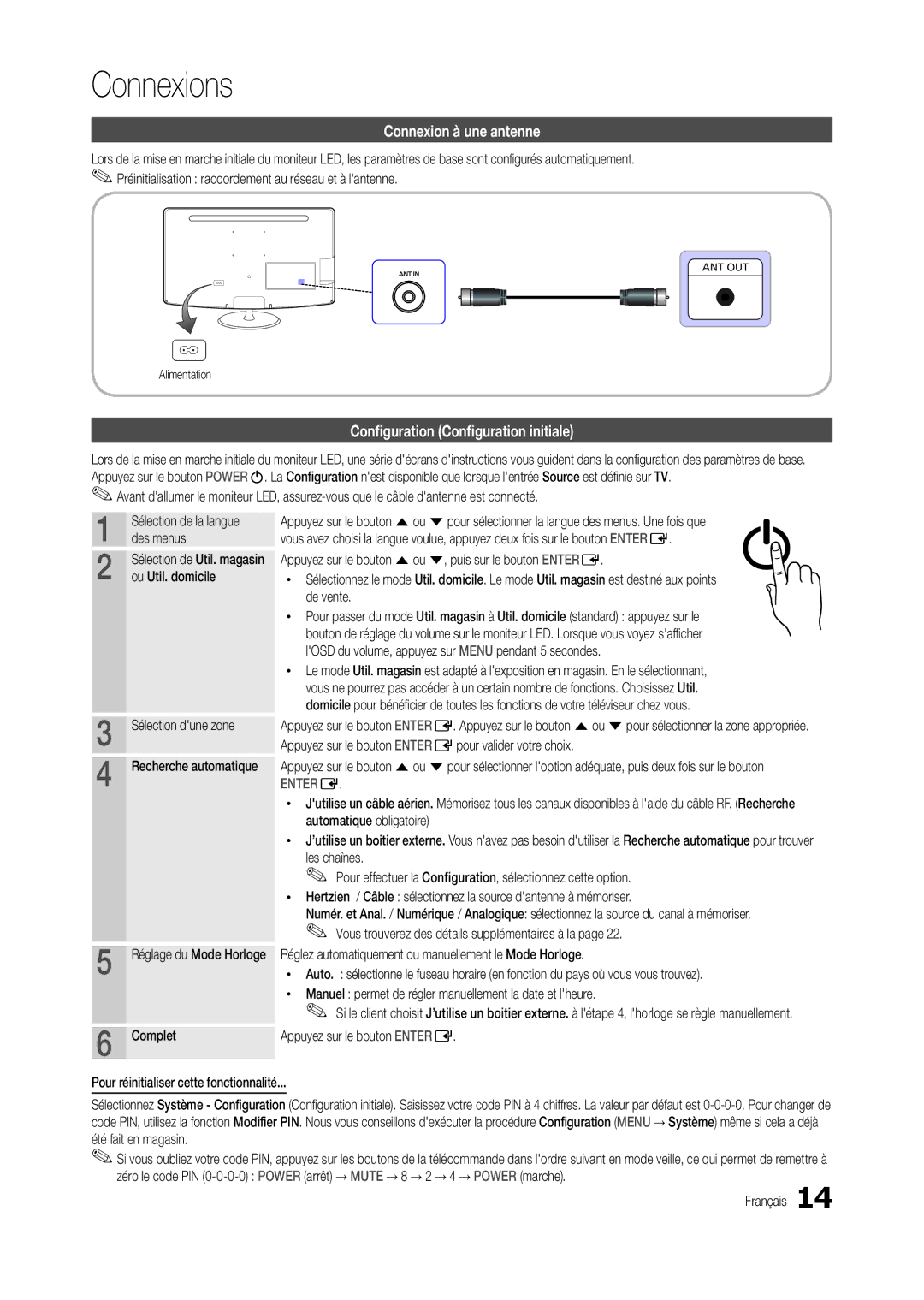 Samsung LT22B300EW/EN, LT22B350EW/EN, LS22B350BS/EN manual Connexion à une antenne, Configuration Configuration initiale 