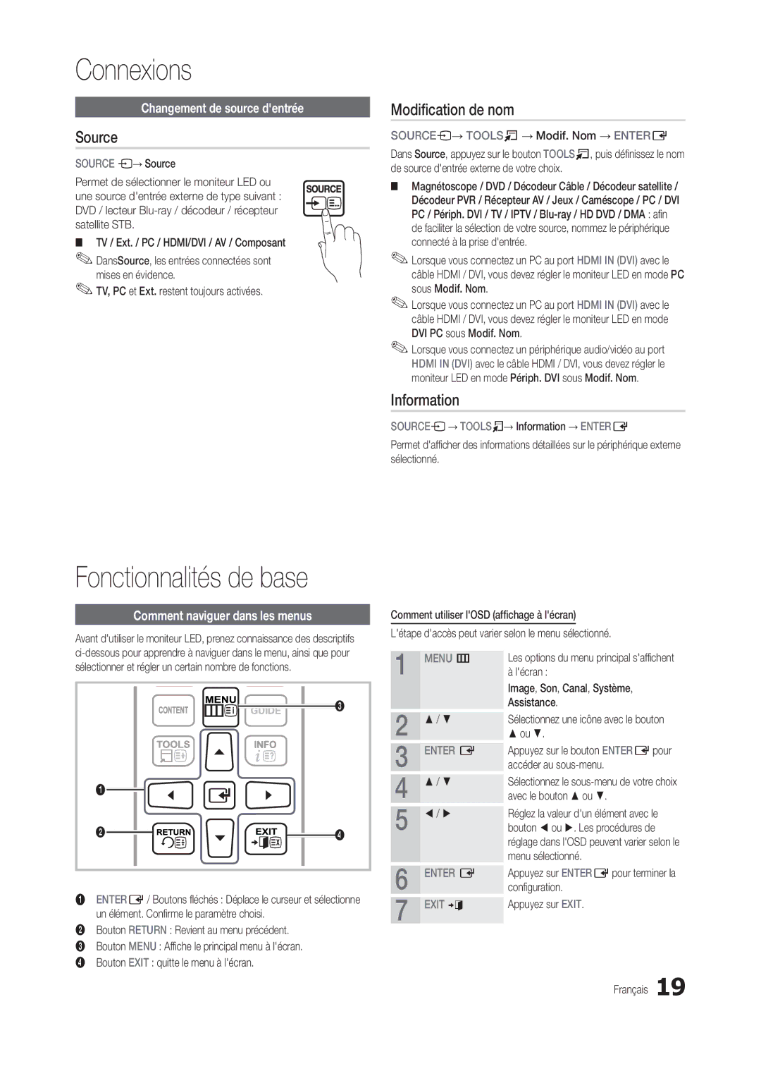 Samsung LS22B350BS/EN, LT22B350EW/EN, LT27B300EWY/EN Source, Modification de nom, Information, Changement de source dentrée 