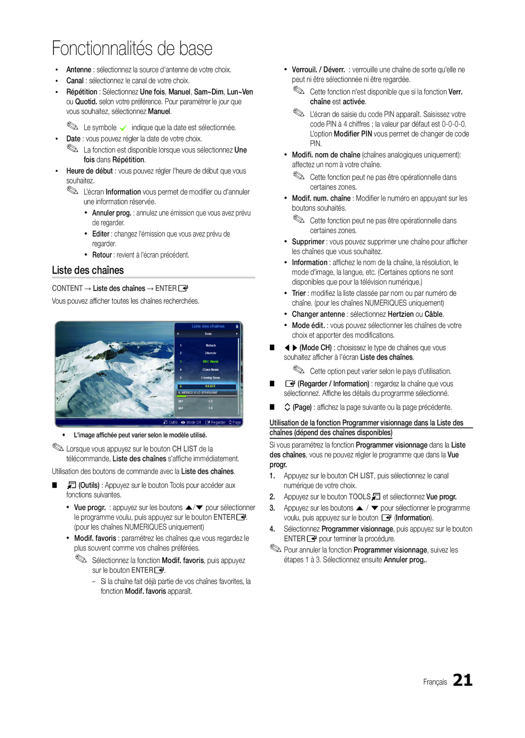 Samsung LT24B300EW/EN, LT22B350EW/EN, LS22B350BS/EN, LT27B300EWY/EN, LT23B350EW/EN, LT22B300EW/EN manual Liste des chaînes 