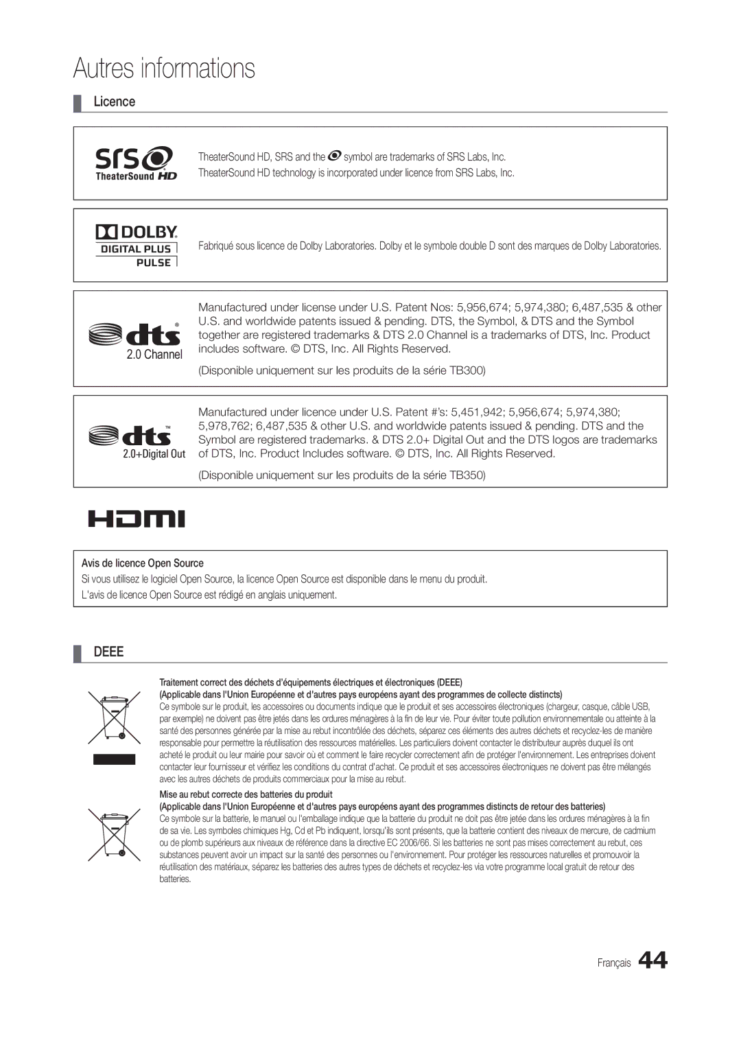 Samsung LT19B300EW/EN, LT22B350EW/EN, LS22B350BS/EN, LT27B300EWY/EN, LT24B300EW/EN, LT23B350EW/EN, LT22B300EW/EN Licence, Deee 