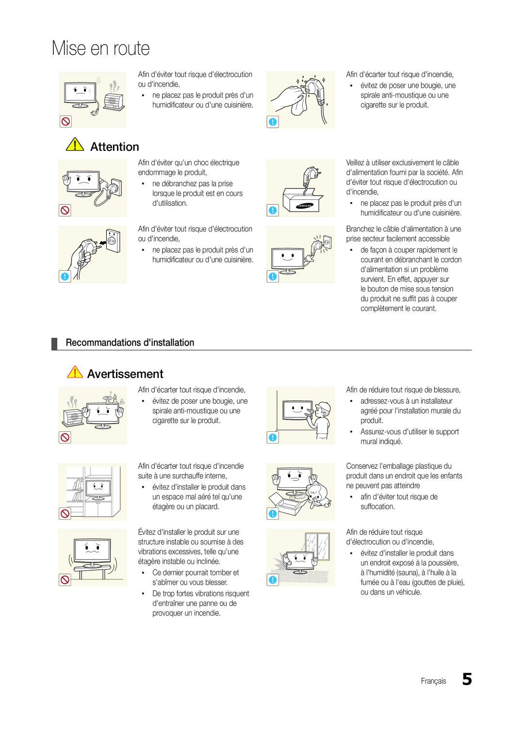 Samsung LT22B300EW/EN manual Recommandations dinstallation, Xx Ce dernier pourrait tomber et Sabîmer ou vous blesser 