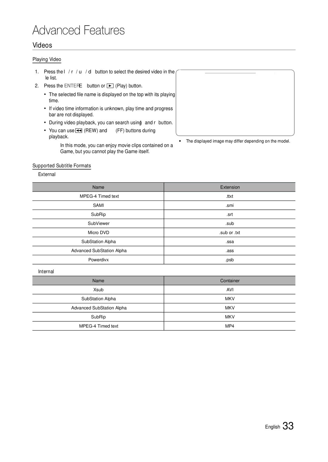 Samsung LT22B350EW/EN, LS22B350BS/EN, LT27B300EWY/EN, LT24B300EW/EN, LT23B350EW/EN, LT22B300EW/EN manual Videos, Internal 