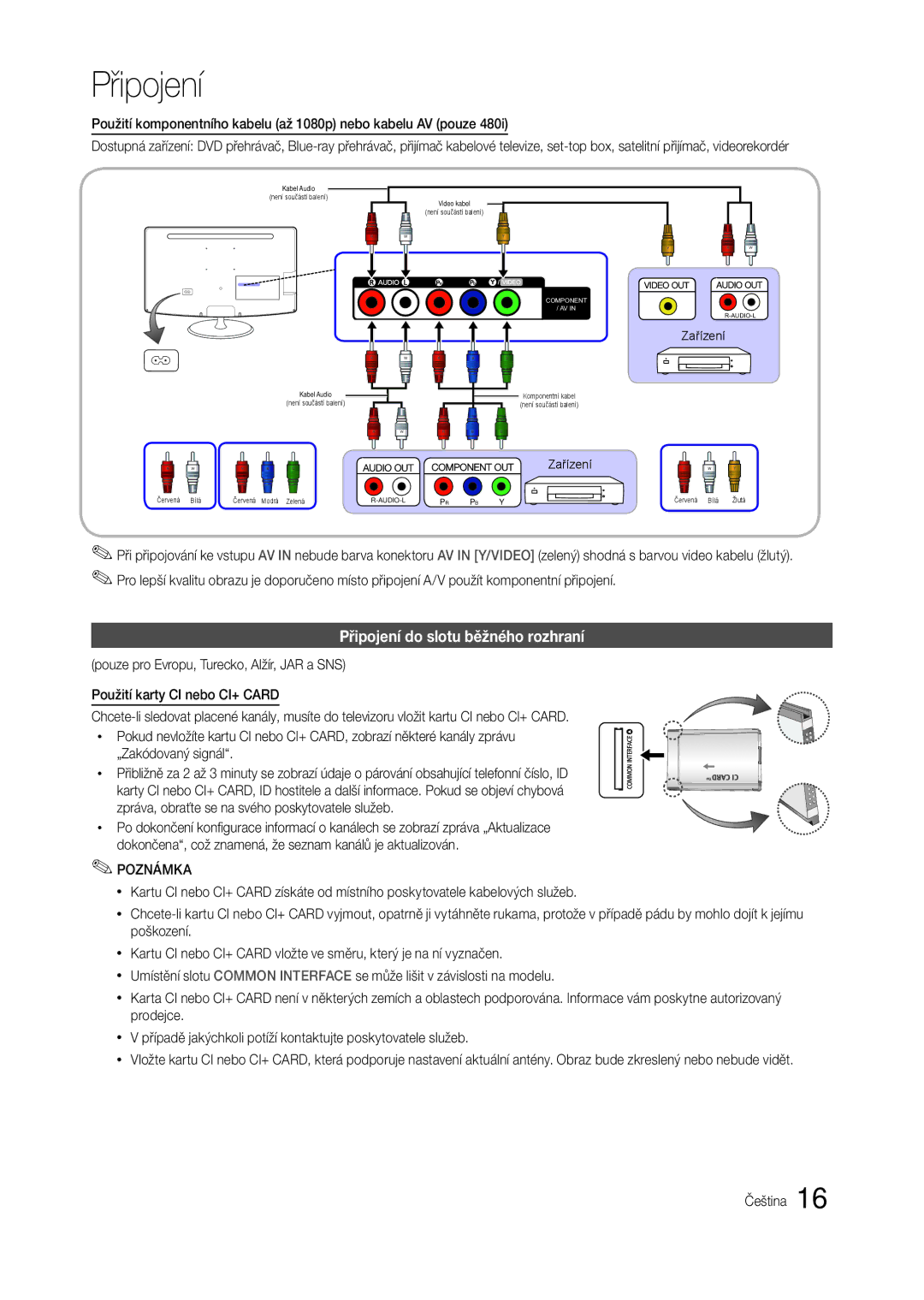 Samsung LT27B300EWY/EN, LT22B350EW/EN, LS22B350BS/EN, LT24B300EW/EN manual Připojení do slotu běžného rozhraní, Zařízení 