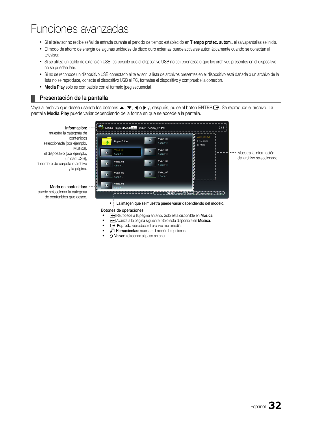 Samsung LT24B350EW/EN, LT22B350EW/EN, LT24B300EW/EN, LT23B350EW/EN manual Funciones avanzadas, Presentación de la pantalla 