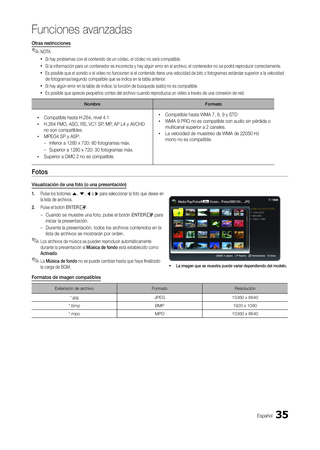 Samsung LT22B350EW/EN, LT24B300EW/EN, LT23B350EW/EN, LT22B300EW/EN, LT24B350EW/EN, LT27B300EW/EN, LT19B300EW/EN manual Fotos 