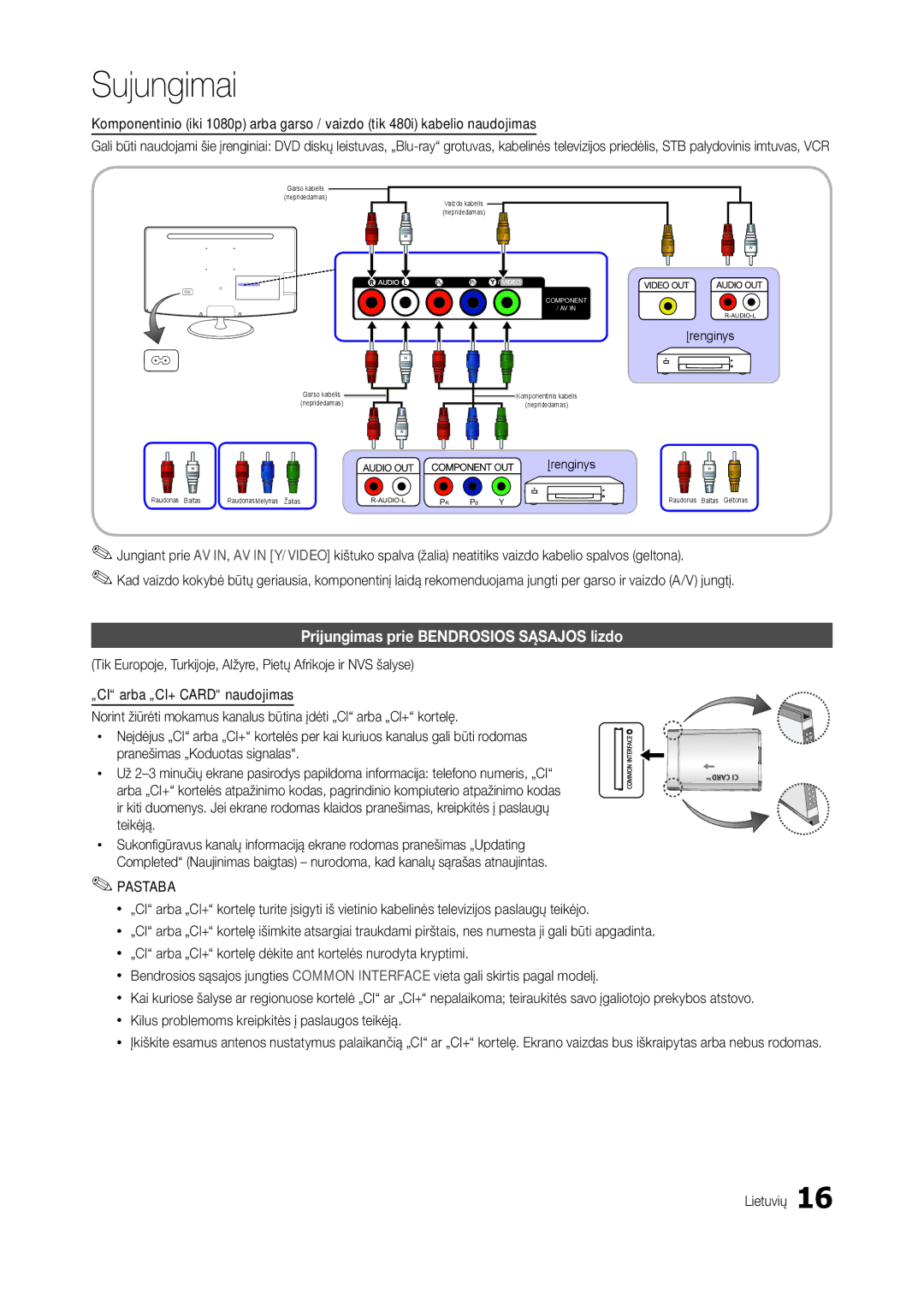 Samsung LT24B300EW/EN, LT22B350EW/EN, LT27B300EWY/EN, LT22B300EW/EN manual Prijungimas prie Bendrosios Sąsajos lizdo, Pastaba 