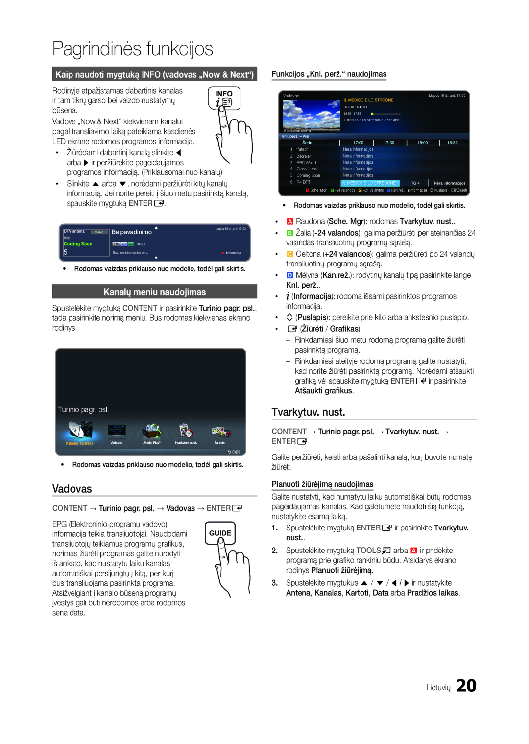 Samsung LT19B300EW/EN manual Tvarkytuv. nust, Kanalų meniu naudojimas, Content → Turinio pagr. psl. → Vadovas → Entere 