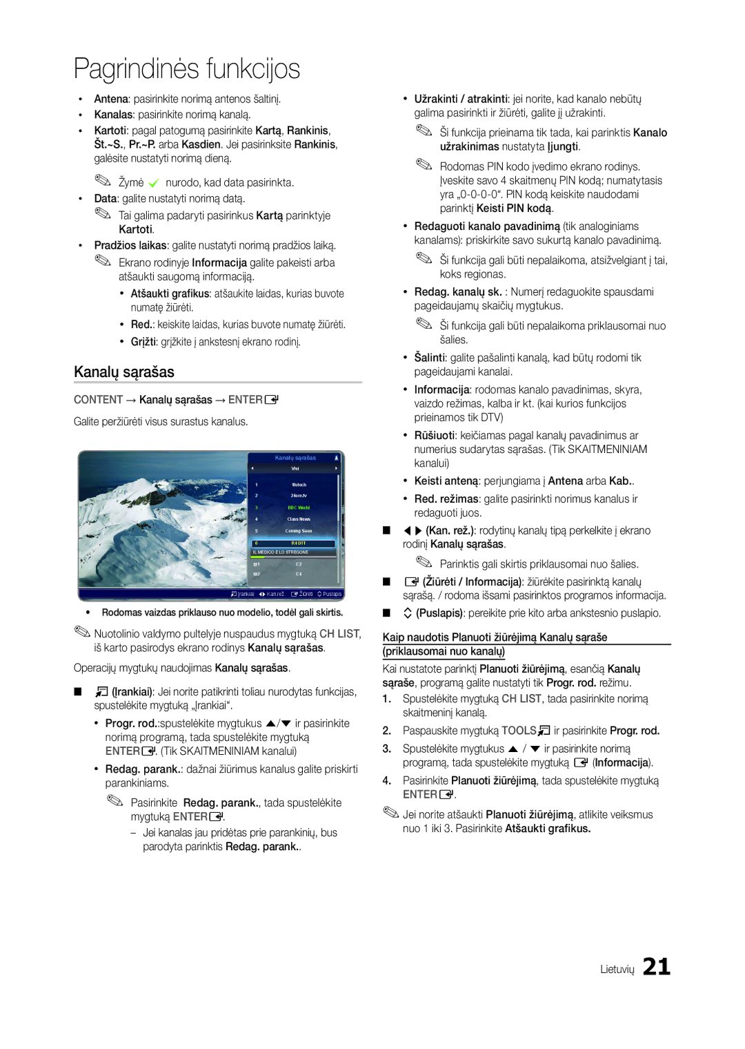 Samsung LT22B350EW/EN, LT27B300EWY/EN, LT24B300EW/EN manual Kanalų sąrašas, Xx Grįžti grįžkite į ankstesnį ekrano rodinį 