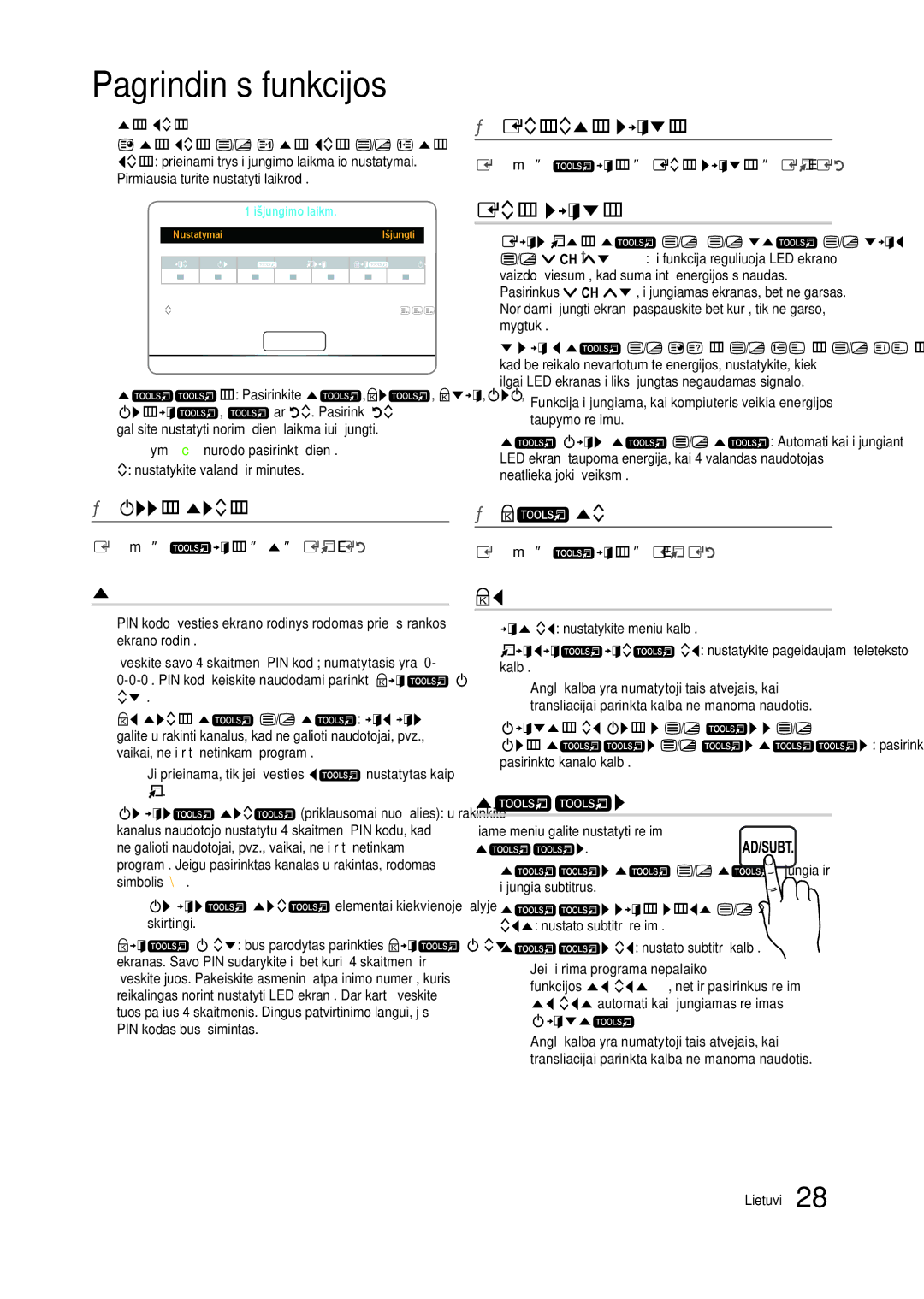 Samsung LT22B350EW/EN, LT27B300EWY/EN, LT24B300EW/EN, LT22B300EW/EN manual Sauga, Ekonom. sprendimas, Kalba, Subtitrai 