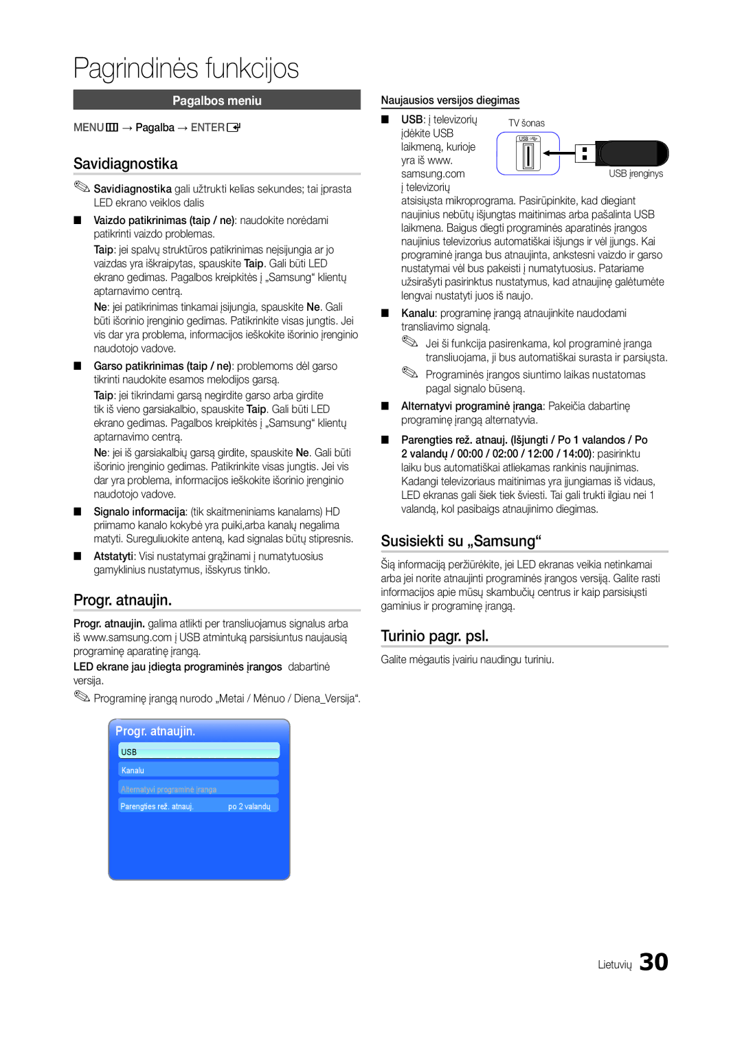 Samsung LT24B300EW/EN, LT22B350EW/EN manual Savidiagnostika, Progr. atnaujin, Susisiekti su „Samsung, Turinio pagr. psl 