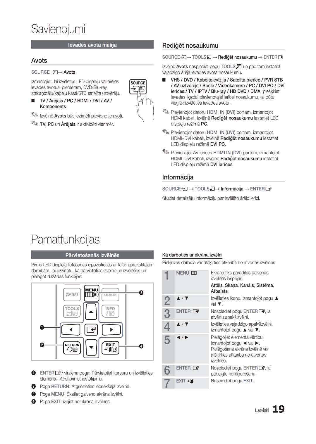 Samsung LT27B300EW/EN, LT22B350EW/EN, LT27B300EWY/EN, LT24B300EW/EN Pamatfunkcijas, Avots, Rediģēt nosaukumu, Informācija 