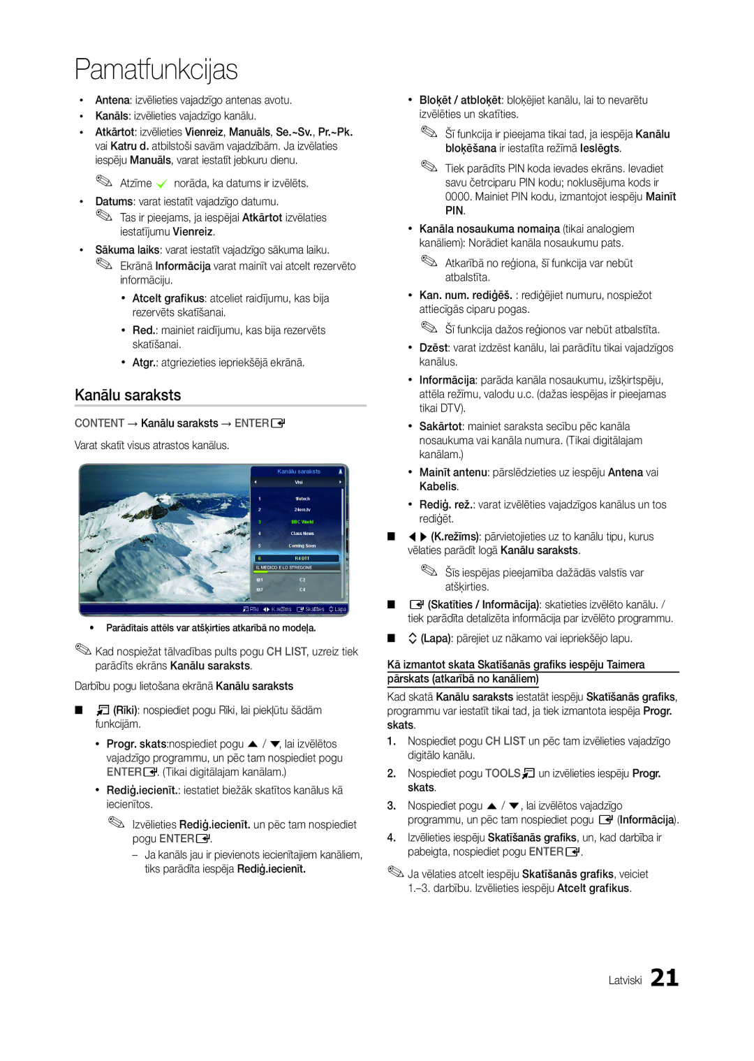 Samsung LT22B350EW/EN, LT27B300EWY/EN, LT24B300EW/EN, LT22B300EW/EN, LT24B350EW/EN, LT27B300EW/EN manual Kanālu saraksts 