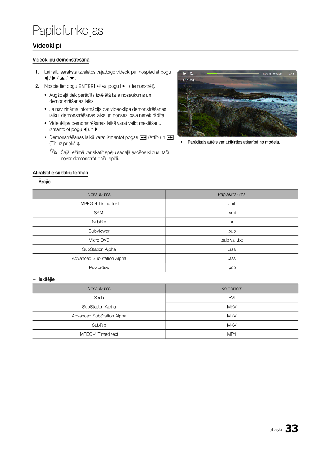 Samsung LT27B300EW/EN, LT22B350EW/EN, LT27B300EWY/EN, LT24B300EW/EN, LT22B300EW/EN manual Videoklipi, Tīt uz priekšu, Iekšējie 