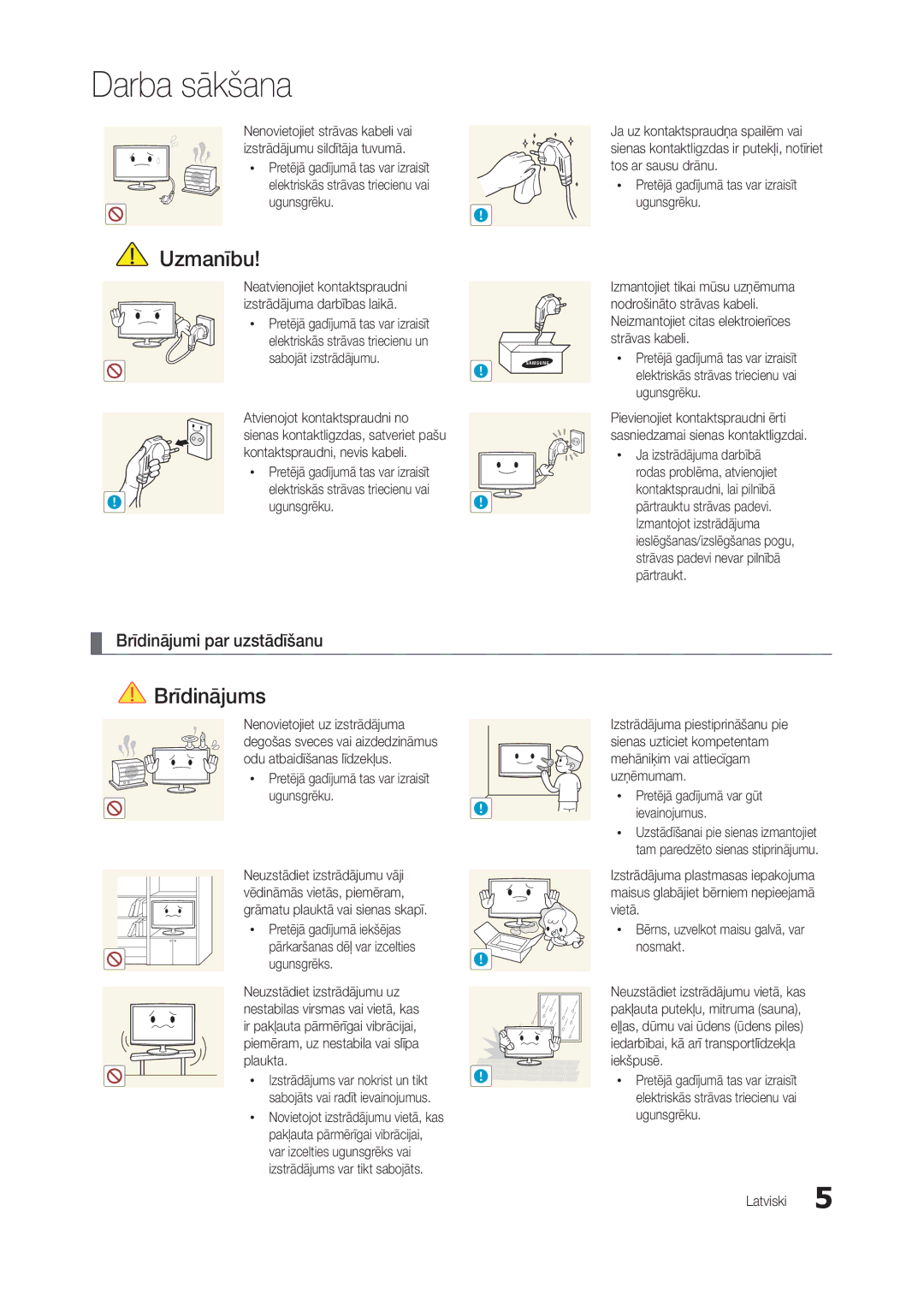 Samsung LT27B300EW/EN manual Brīdinājumi par uzstādīšanu, Neatvienojiet kontaktspraudni izstrādājuma darbības laikā 