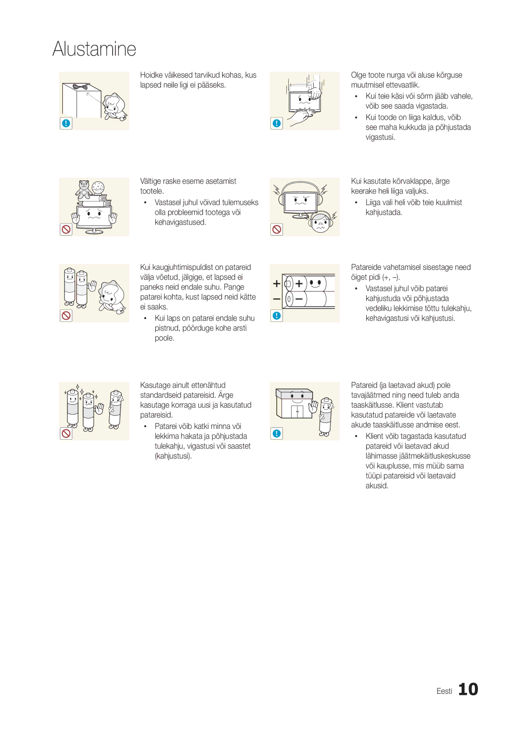 Samsung LT22B300EW/EN, LT22B350EW/EN, LT27B300EWY/EN, LT24B300EW/EN, LT24B350EW/EN manual Kui laps on patarei endale suhu 