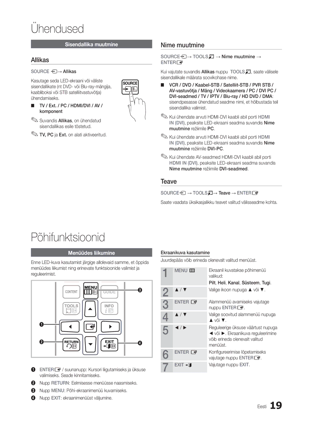 Samsung LT27B300EW/EN, LT22B350EW/EN, LT27B300EWY/EN, LT24B300EW/EN manual Põhifunktsioonid, Allikas, Nime muutmine, Teave 