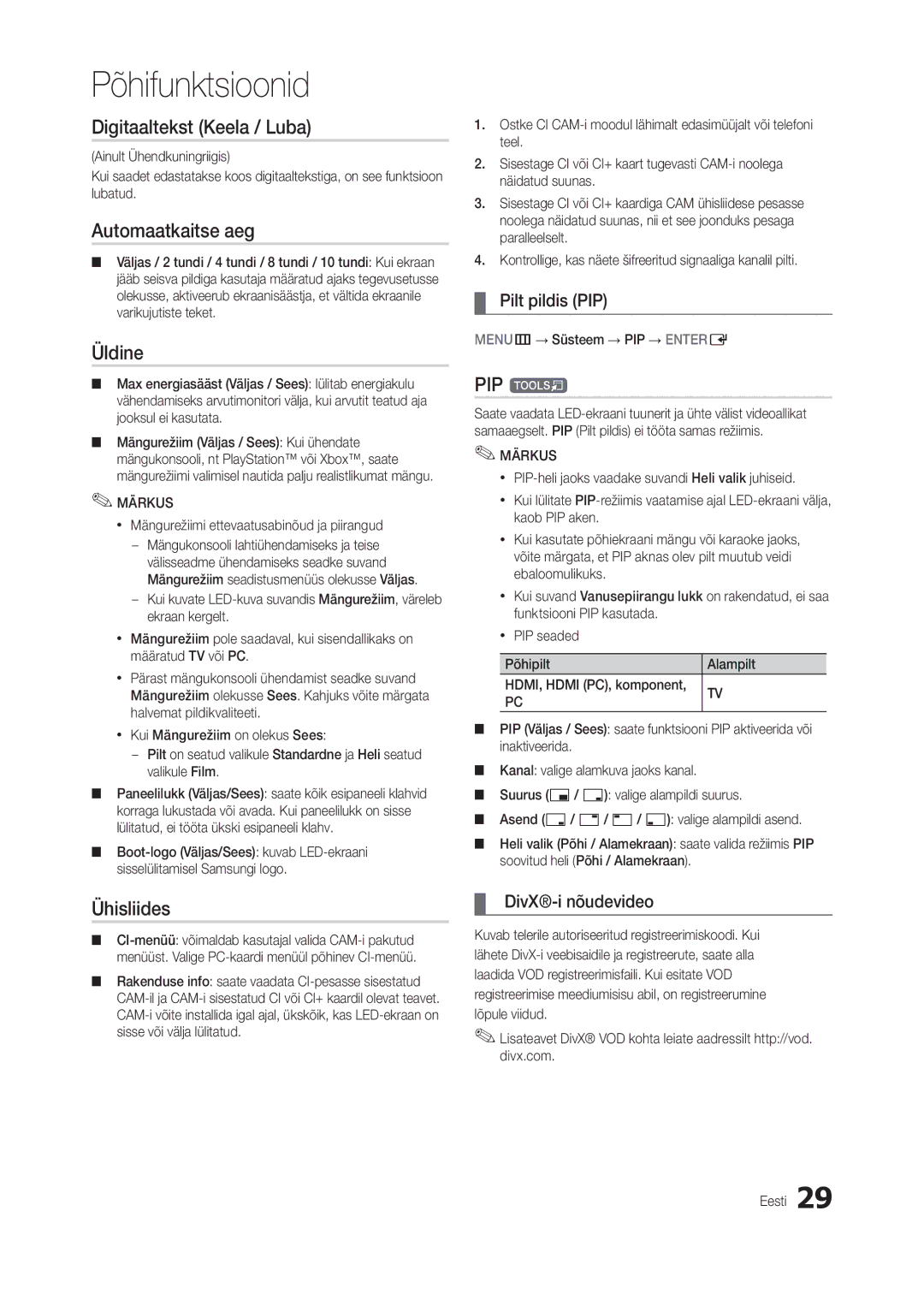 Samsung LT27B300EWY/EN, LT22B350EW/EN manual Digitaaltekst Keela / Luba, Automaatkaitse aeg, Üldine, Ühisliides, PIP t 