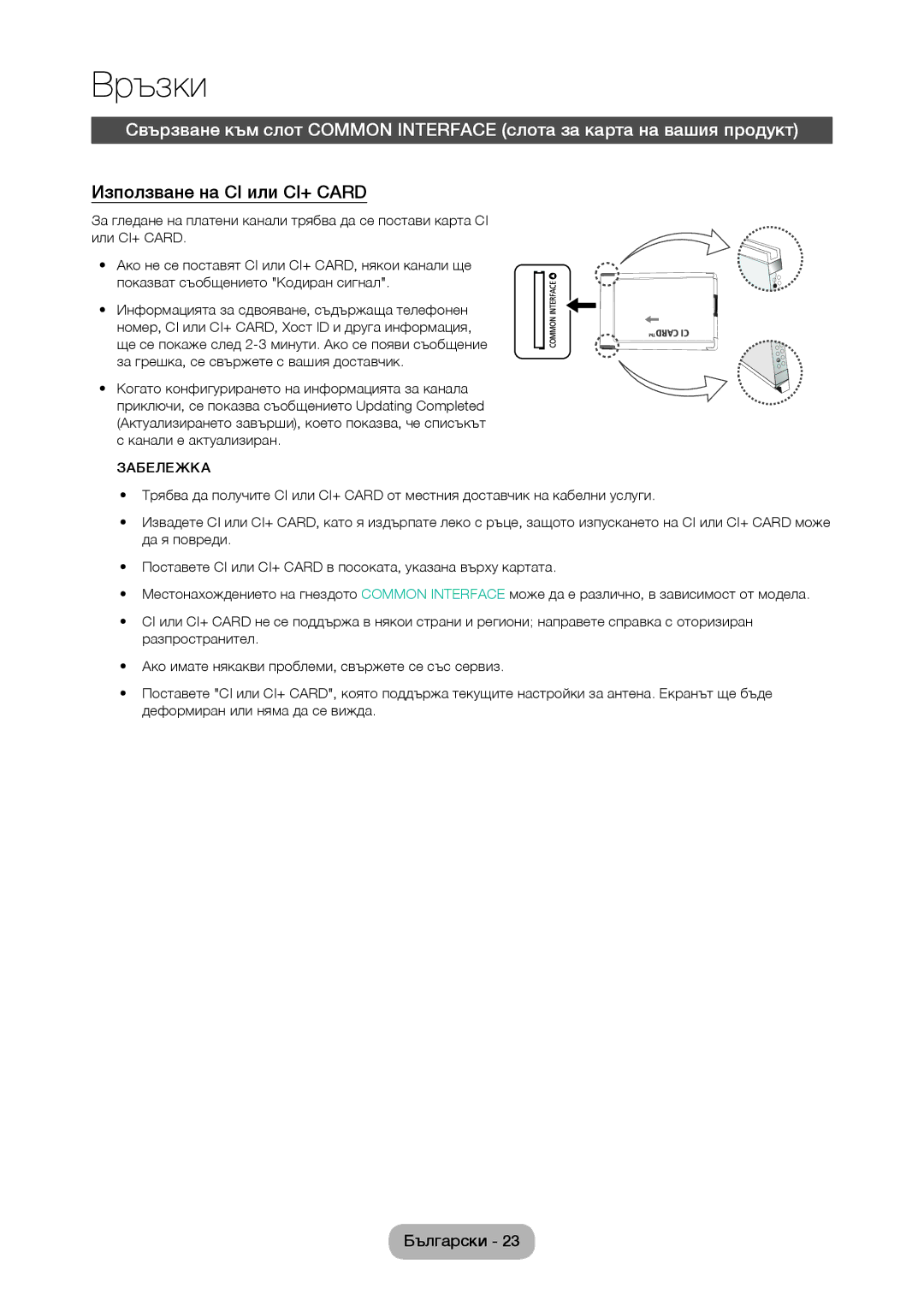 Samsung LT27C350EW/EN, LT22C350EW/EN, LT24C350EW/EN, LT24C370EW/EN, LT27C370EW/EN manual Използване на CI или CI+ Card 