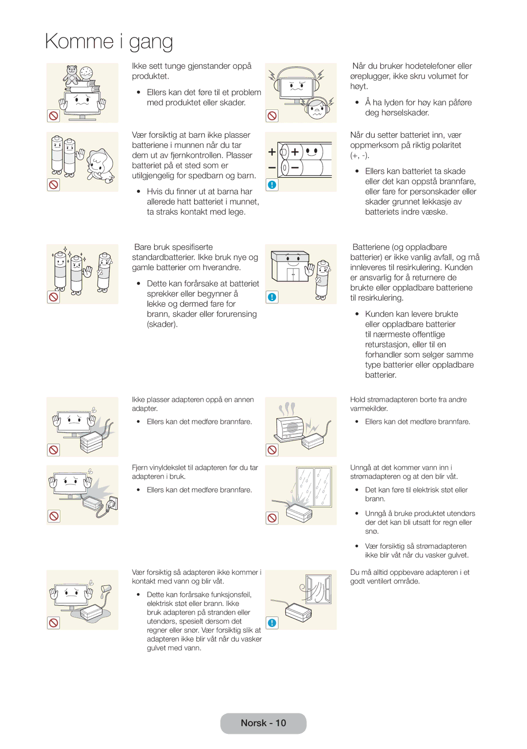 Samsung LT24D391EX/XE, LT22D390EW/XE, LT27D590EW/XE manual Du må alltid oppbevare adapteren i et godt ventilert område 