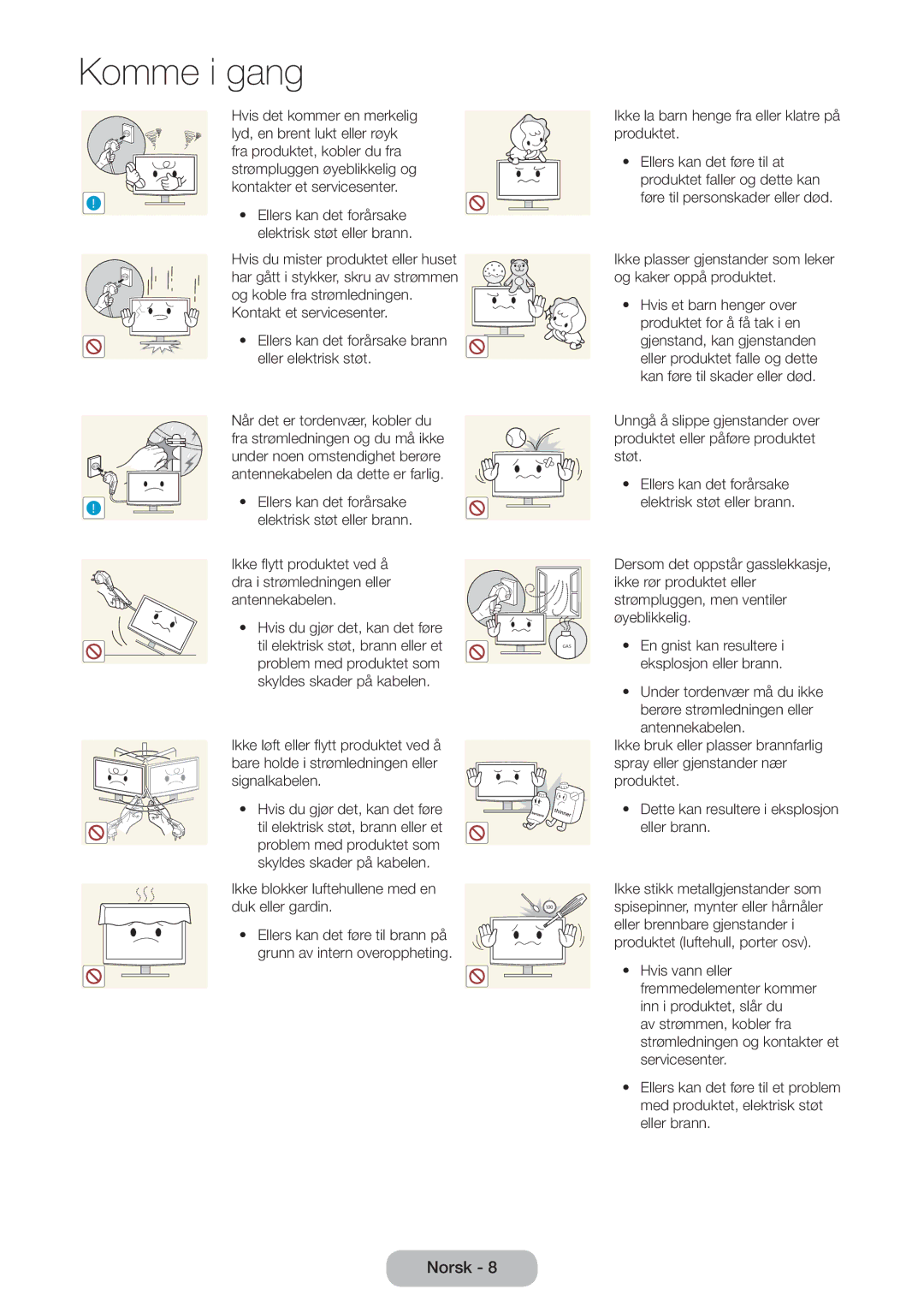 Samsung LT27D390EW/XE, LT22D390EW/XE manual Ellers kan det forårsake, Ikke la barn henge fra eller klatre på produktet 