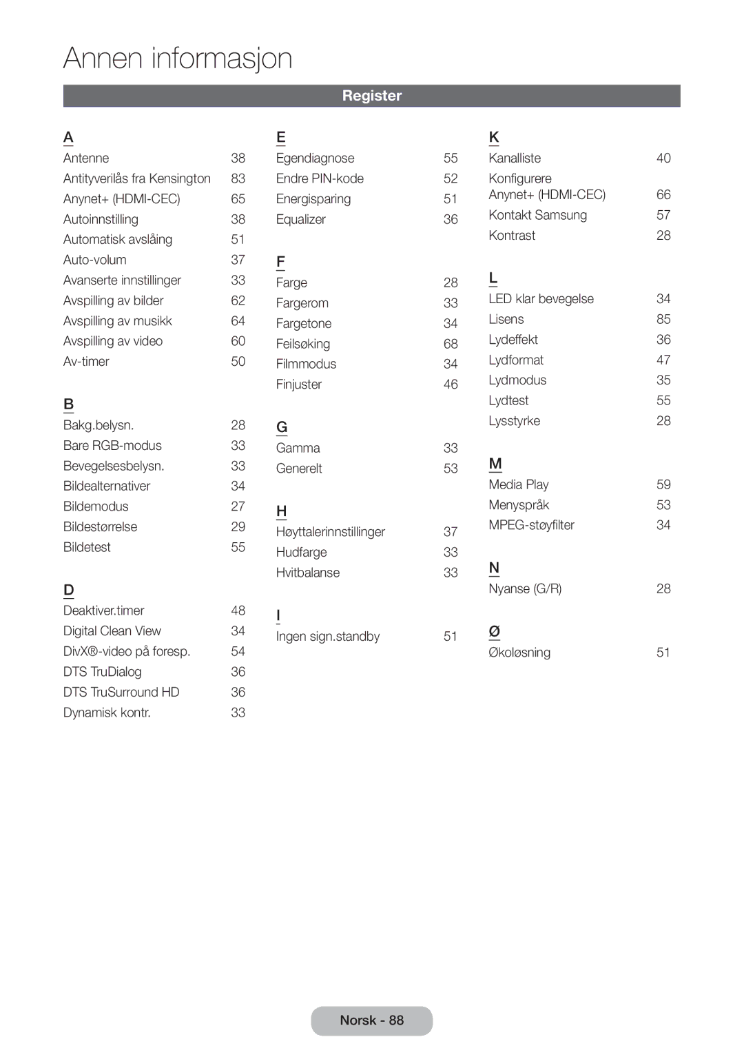 Samsung LT24D390EX/XE, LT22D390EW/XE, LT24D391EX/XE, LT27D590EW/XE, LT27D390EX/XE manual Register, Antityverilås fra Kensington 