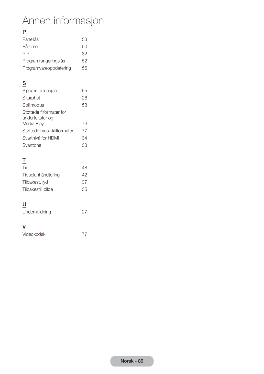 Samsung LT27D390EW/XE, LT22D390EW/XE, LT24D391EX/XE, LT27D590EW/XE manual Programvareoppdatering, Støttede musikkfilformater 