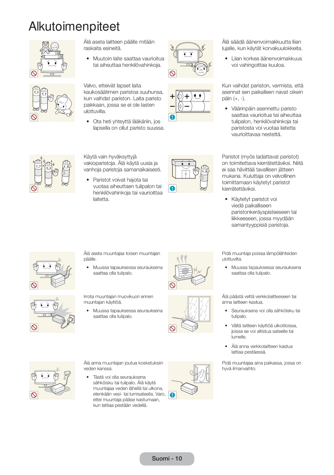 Samsung LT24D391EX/XE, LT22D390EW/XE, LT27D590EW/XE, LT27D390EX/XE manual Älä aseta laitteen päälle mitään raskaita esineitä 