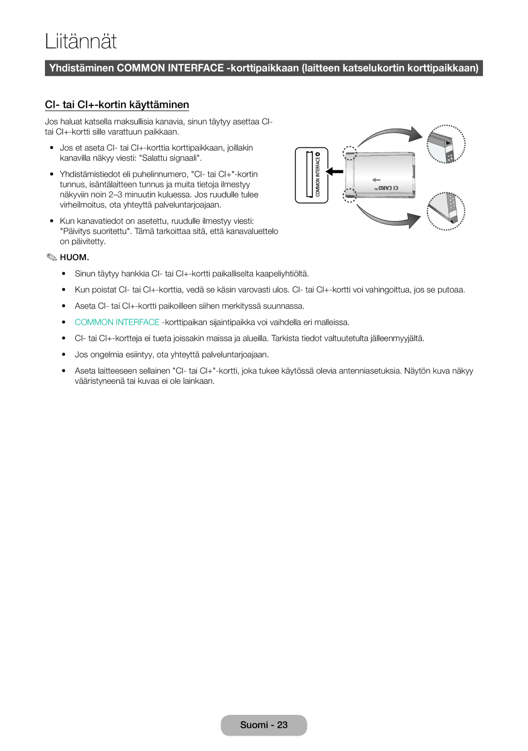 Samsung LT22D390EX/XE, LT22D390EW/XE, LT24D391EX/XE, LT27D590EW/XE, LT27D390EX/XE manual CI- tai CI+-kortin käyttäminen 