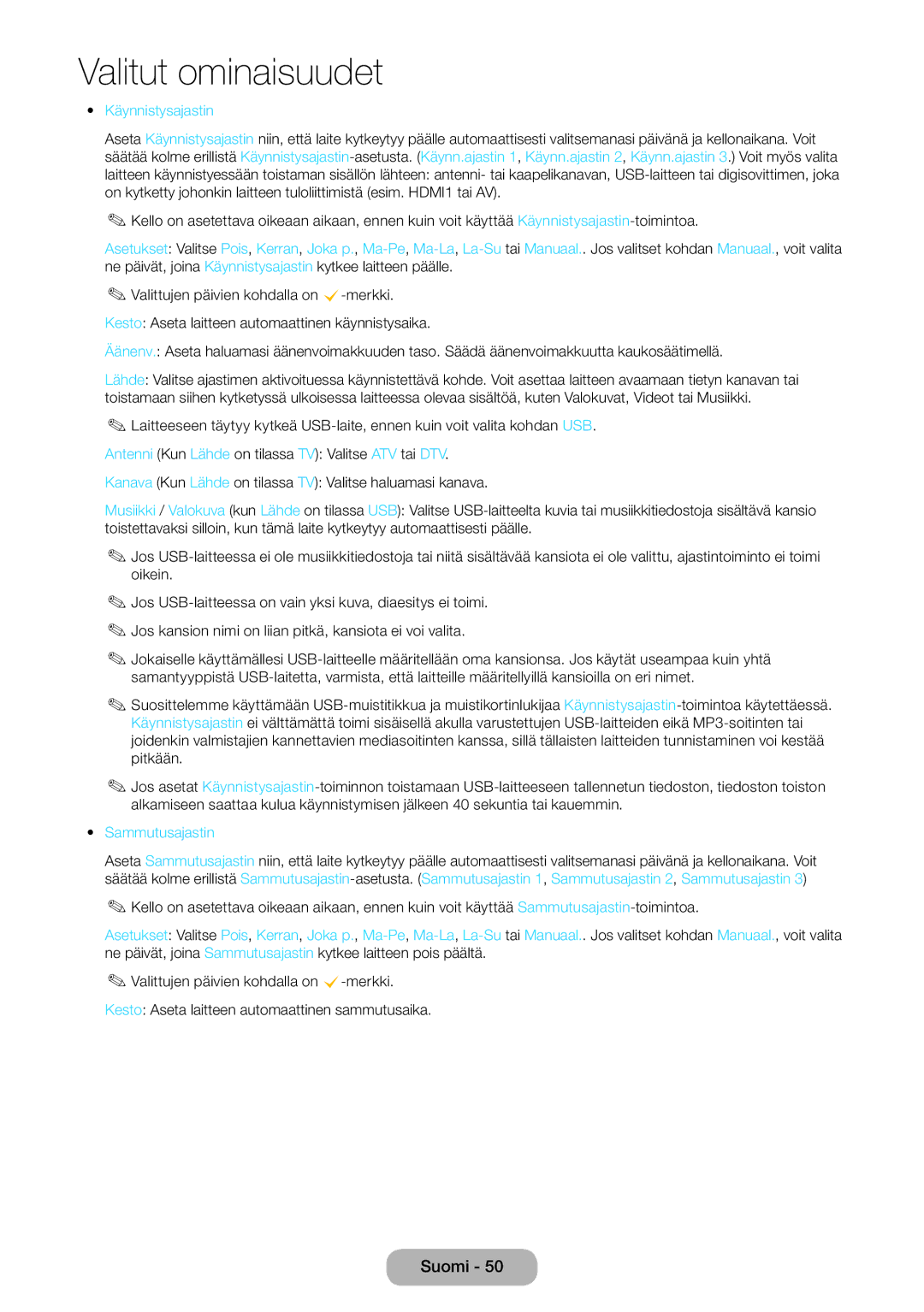 Samsung LT22D390EX/XE, LT22D390EW/XE, LT24D391EX/XE, LT27D590EW/XE, LT27D390EX/XE manual Käynnistysajastin, Sammutusajastin 