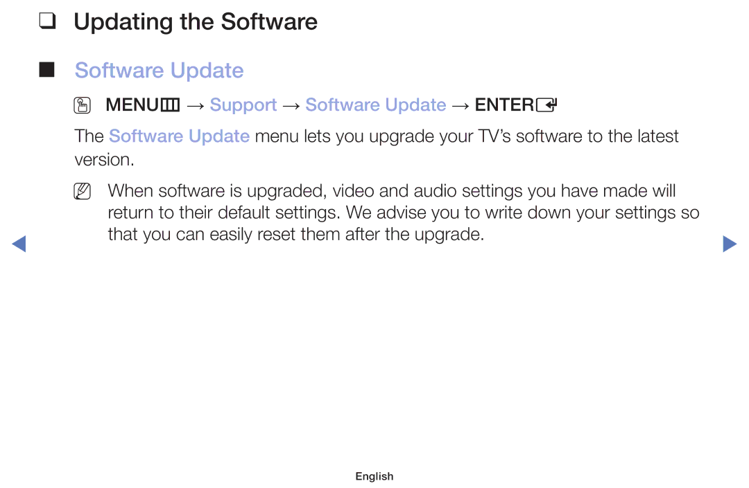 Samsung LT22E310EX/RU manual Updating the Software, OO MENUm → Support → Software Update → Entere 