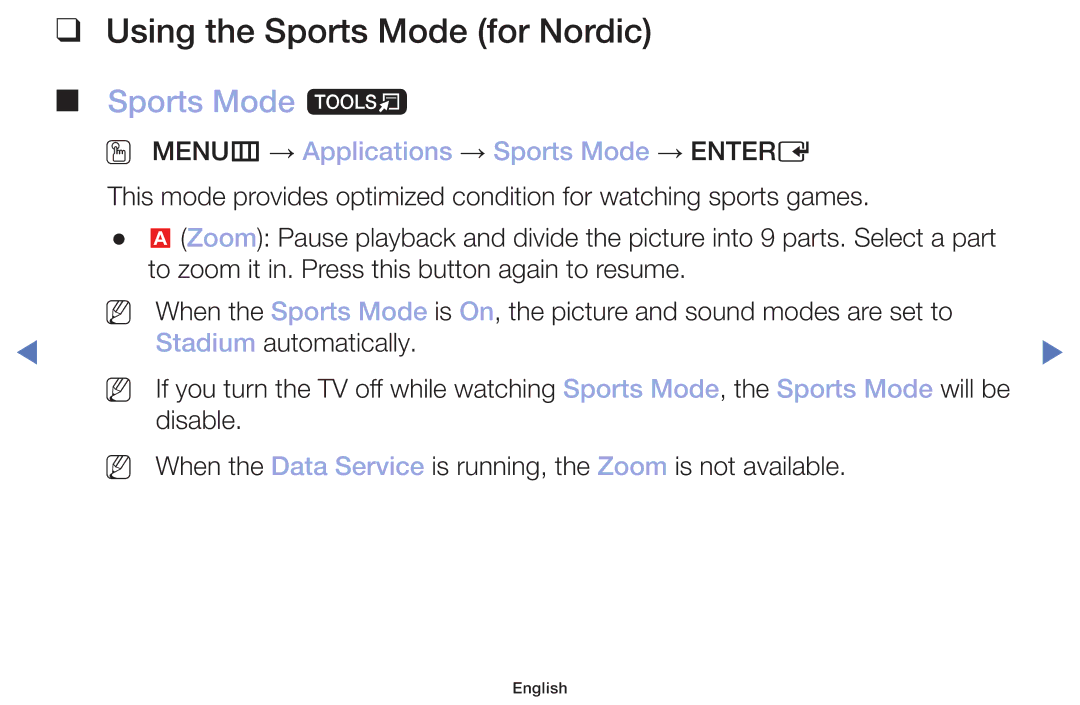 Samsung LT22E310EX/RU Using the Sports Mode for Nordic, Sports Mode t, OO MENUm → Applications → Sports Mode → Entere 