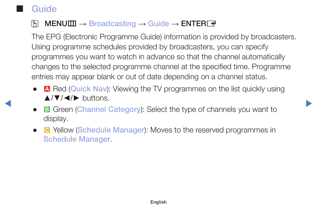 Samsung LT22E310EX/RU manual OO MENUm → Broadcasting → Guide → Entere, Schedule Manager 