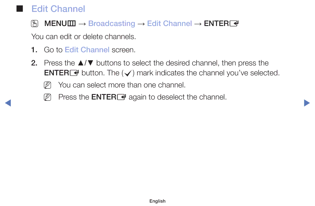 Samsung LT22E310EX/RU manual OO MENUm → Broadcasting → Edit Channel → Entere 