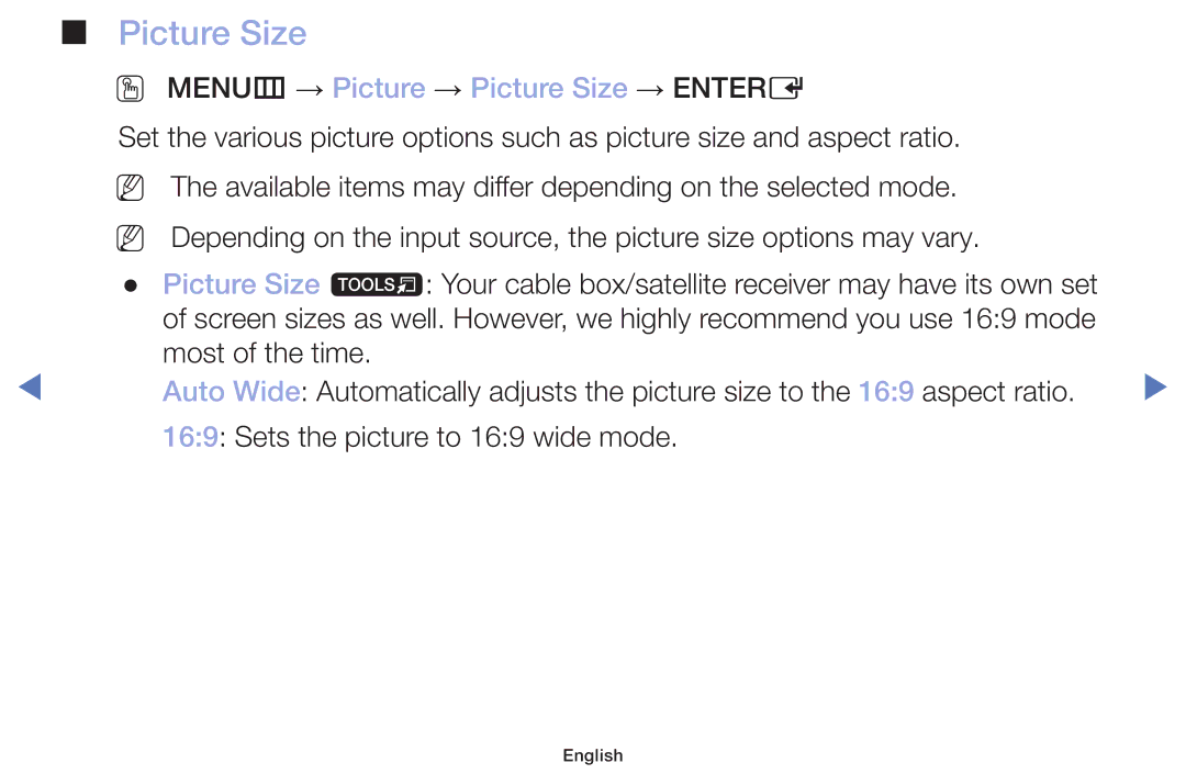 Samsung LT22E310EX/RU manual OO MENUm → Picture → Picture Size → Entere 