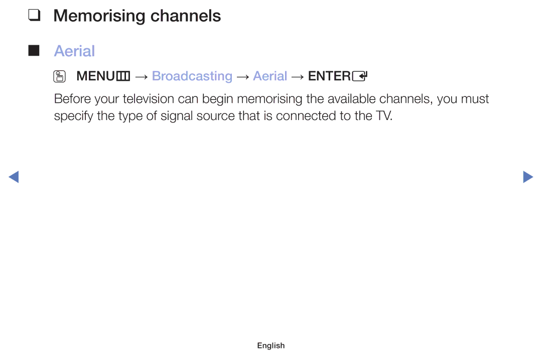 Samsung LT22E310EX/RU manual Memorising channels, OO MENUm → Broadcasting → Aerial → Entere 