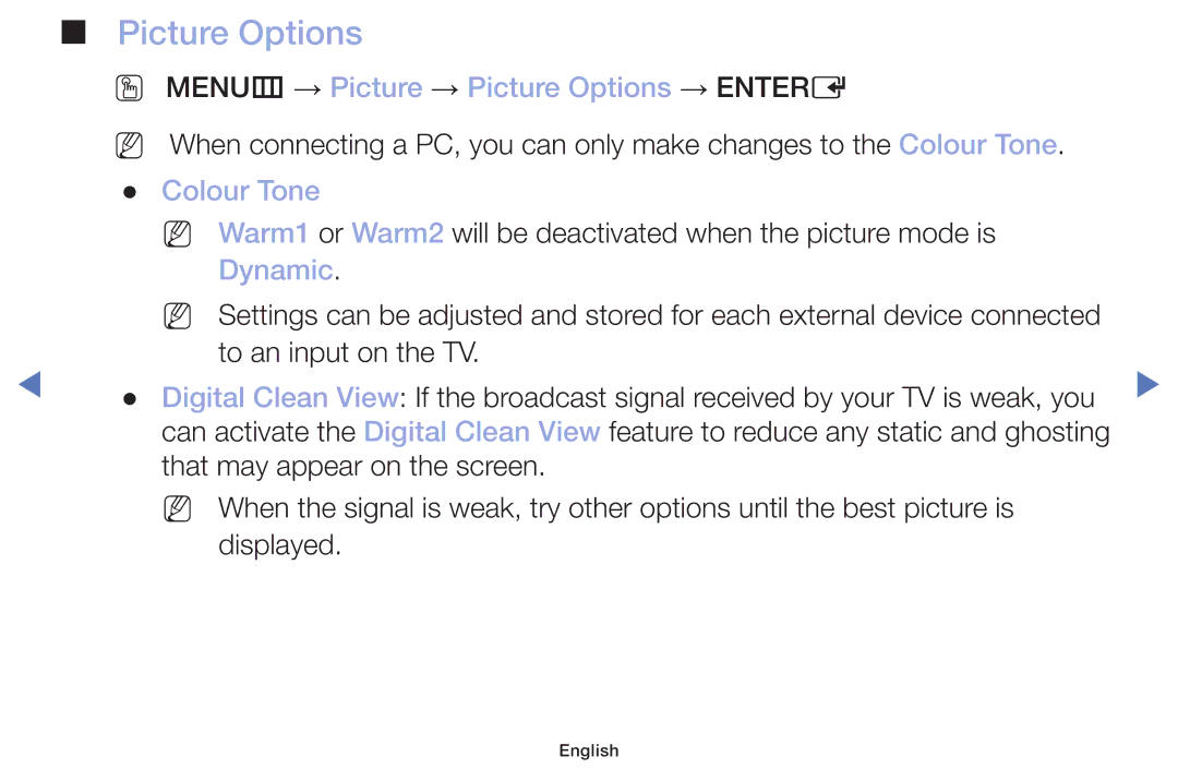 Samsung LT22E310EX/RU manual OO MENUm → Picture → Picture Options → Entere, Colour Tone, Dynamic 