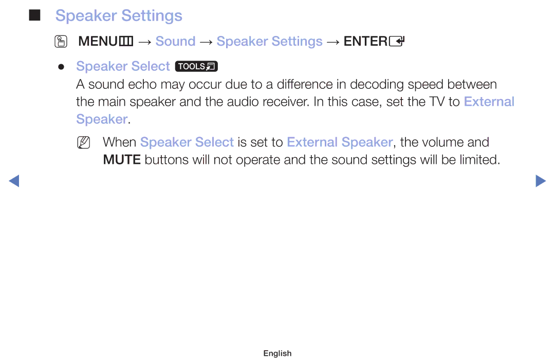 Samsung LT22E310EX/RU manual Speaker Settings 