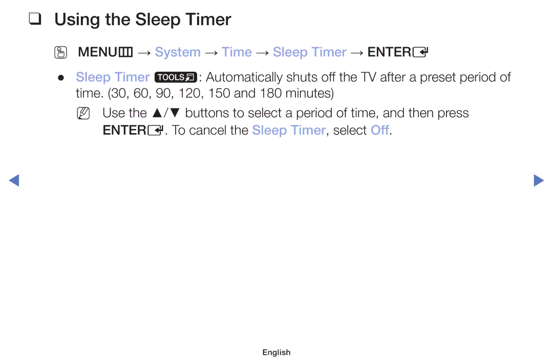 Samsung LT22E310EX/RU manual Using the Sleep Timer, OO MENUm → System → Time → Sleep Timer → Entere 