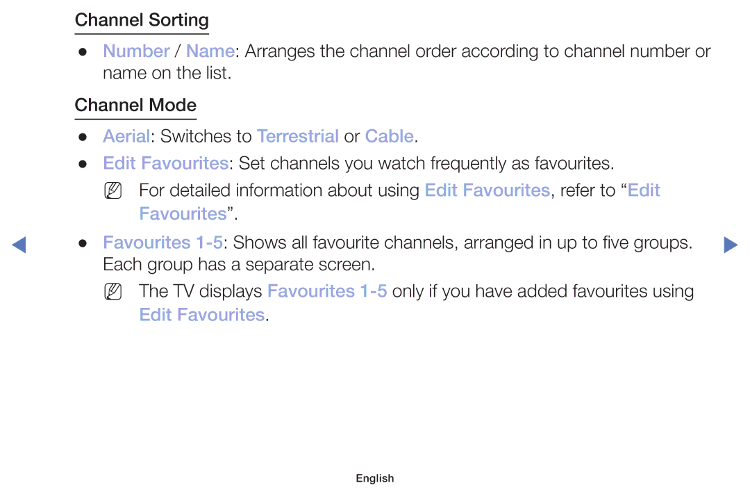 Samsung LT22E310EX/RU manual Aerial Switches to Terrestrial or Cable, Edit Favourites 