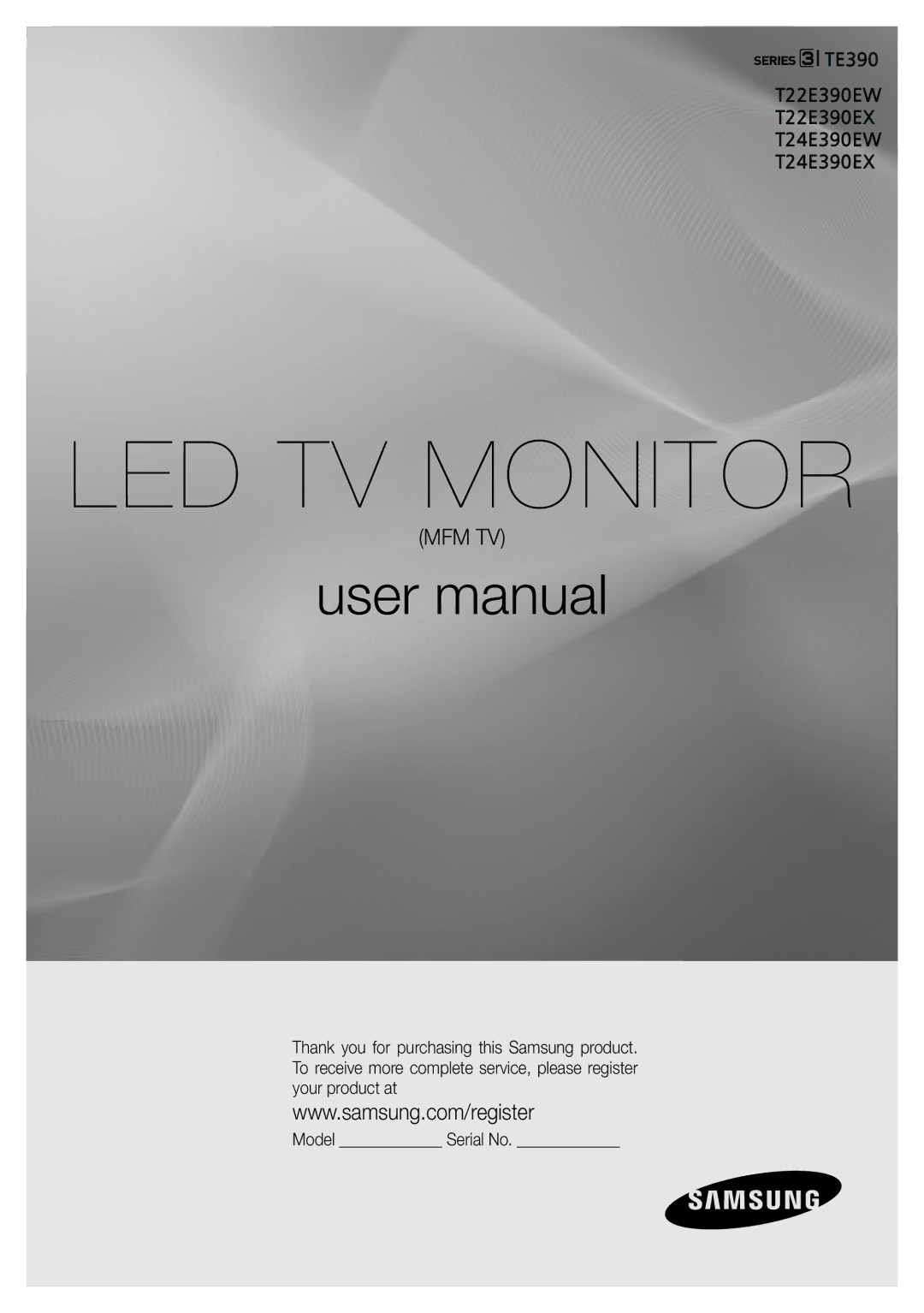 Samsung LT24E390EW/EN, LT22E390EW/EN, LT22E390EX/EN, LT24E390EX/EN, LT24E390EX/XE, LT22E390EX/XE manual LED TV Monitor 