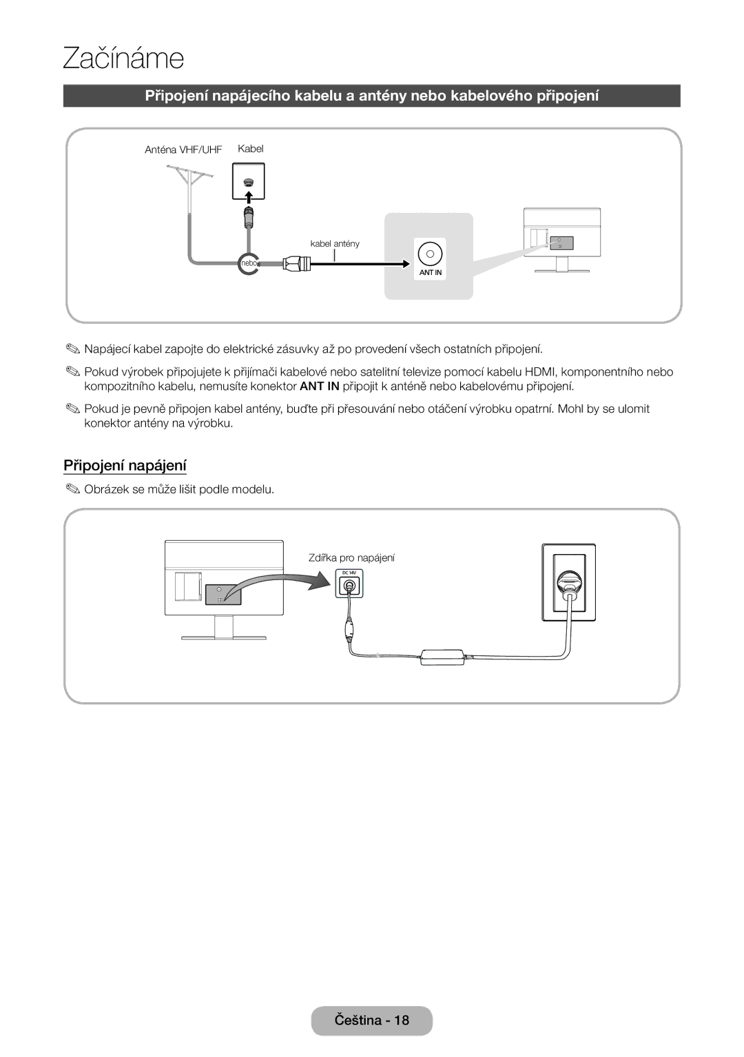 Samsung LT22E390EX/EN, LT22E390EW/EN, LT24E390EW/EN, LT24E390EX/EN manual Připojení napájení 