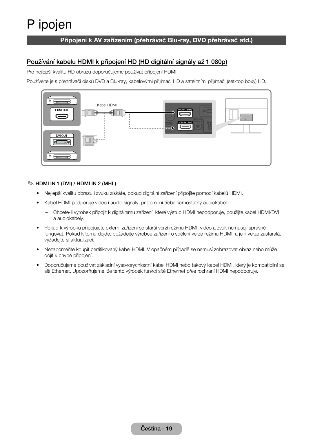 Samsung LT24E390EX/EN, LT22E390EW/EN, LT24E390EW/EN, LT22E390EX/EN manual Připojení 