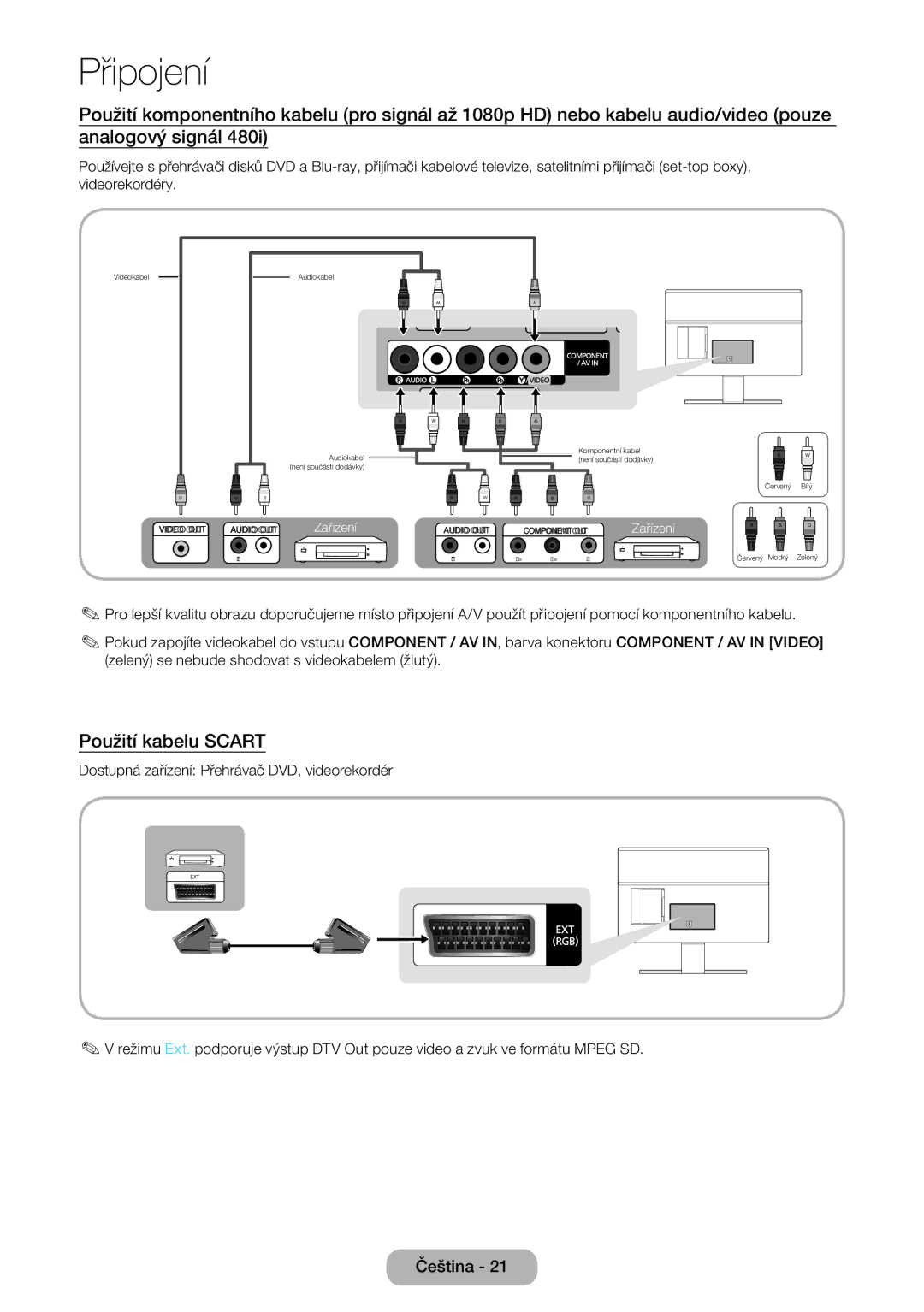 Samsung LT24E390EW/EN, LT22E390EW/EN, LT22E390EX/EN, LT24E390EX/EN manual Použití kabelu Scart 