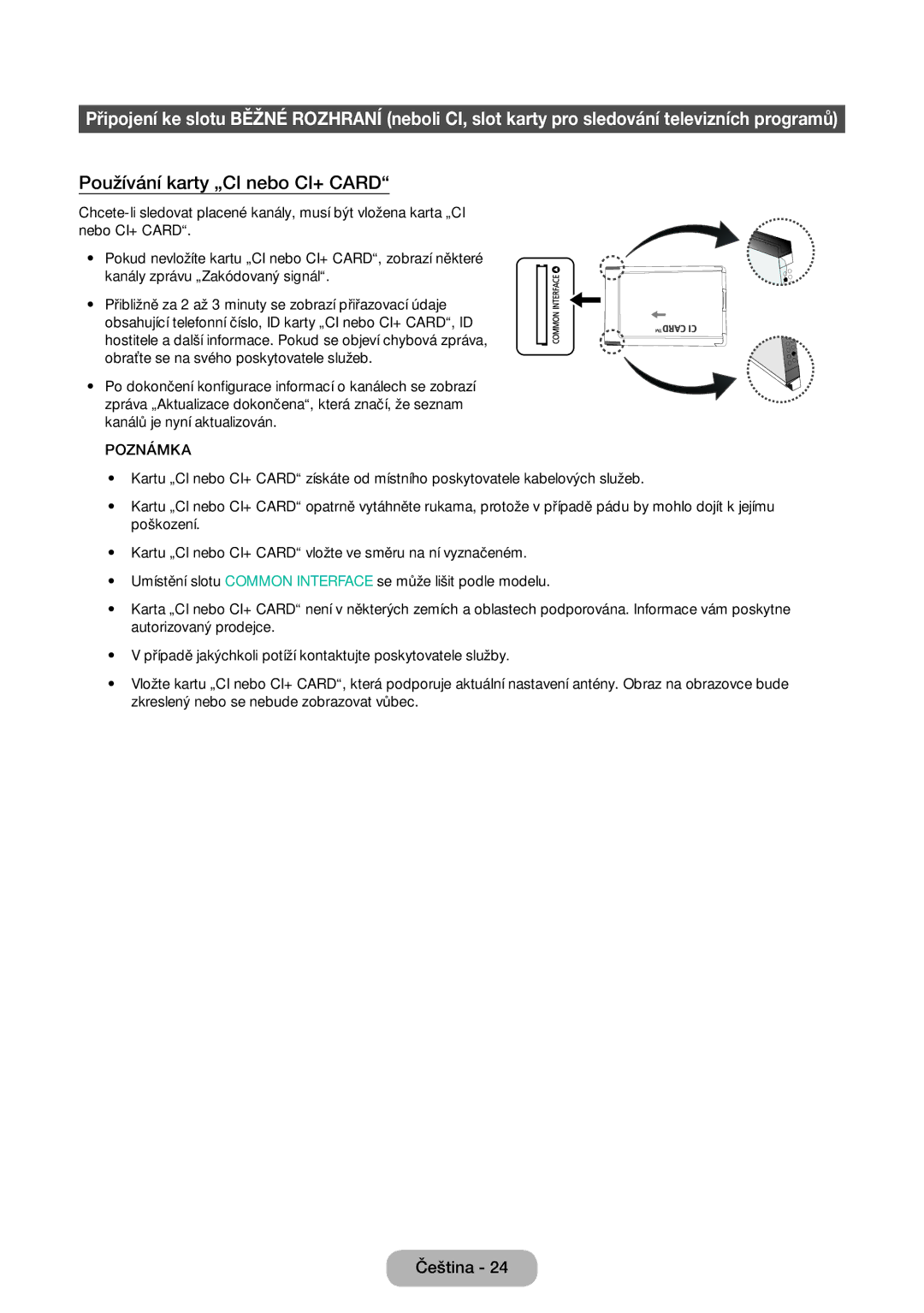 Samsung LT22E390EW/EN, LT24E390EW/EN, LT22E390EX/EN, LT24E390EX/EN manual Používání karty „CI nebo CI+ Card 