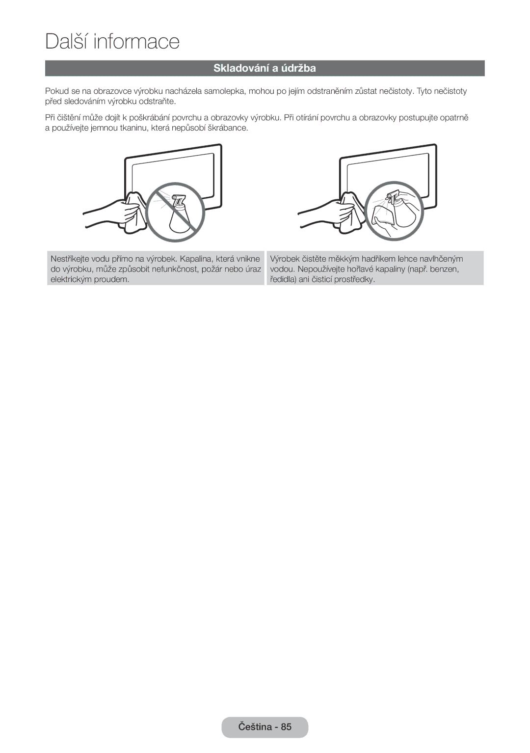 Samsung LT24E390EW/EN, LT22E390EW/EN, LT22E390EX/EN, LT24E390EX/EN manual Skladování a údržba 