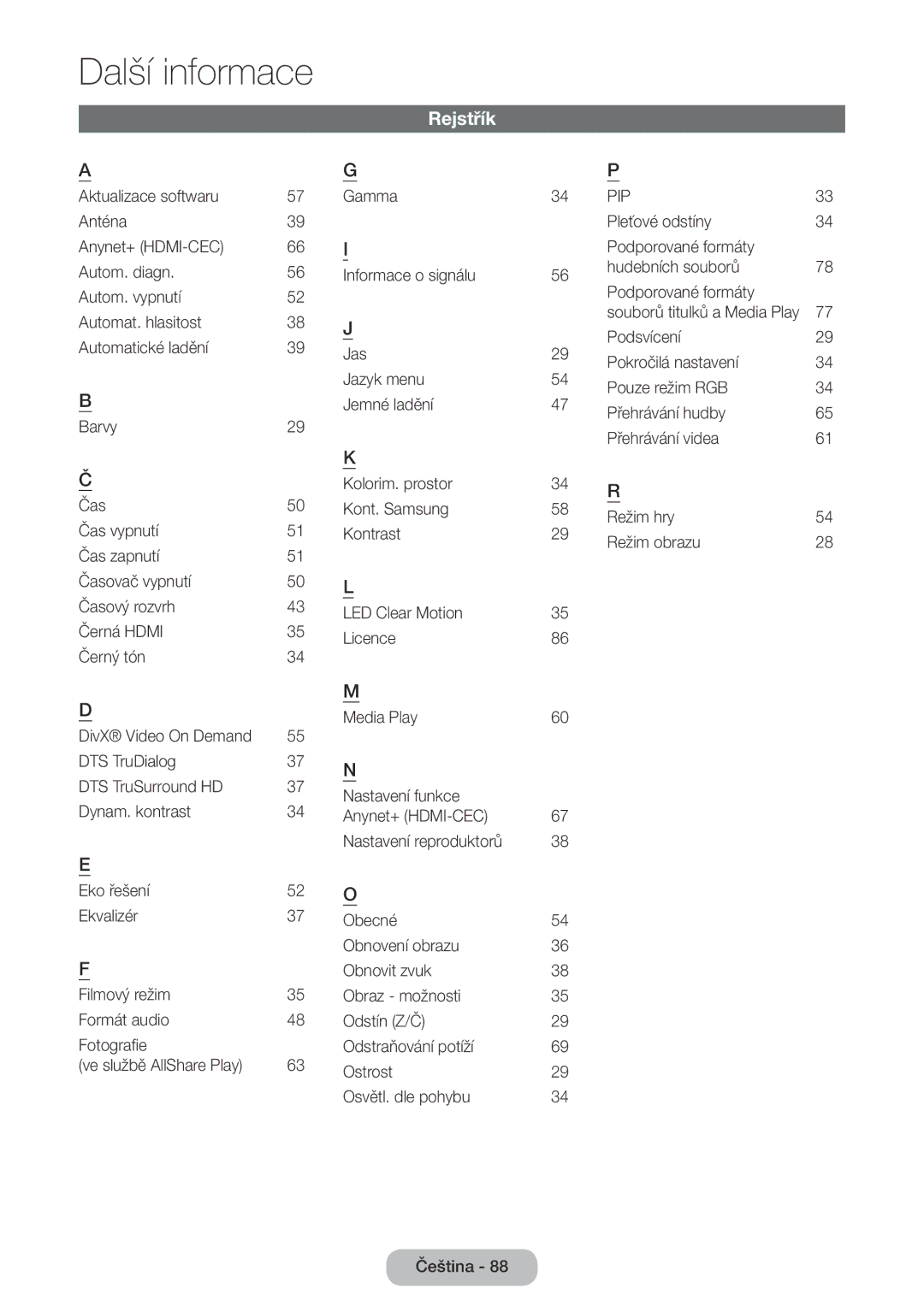 Samsung LT22E390EW/EN, LT24E390EW/EN, LT22E390EX/EN, LT24E390EX/EN manual Rejstřík, 34 R 